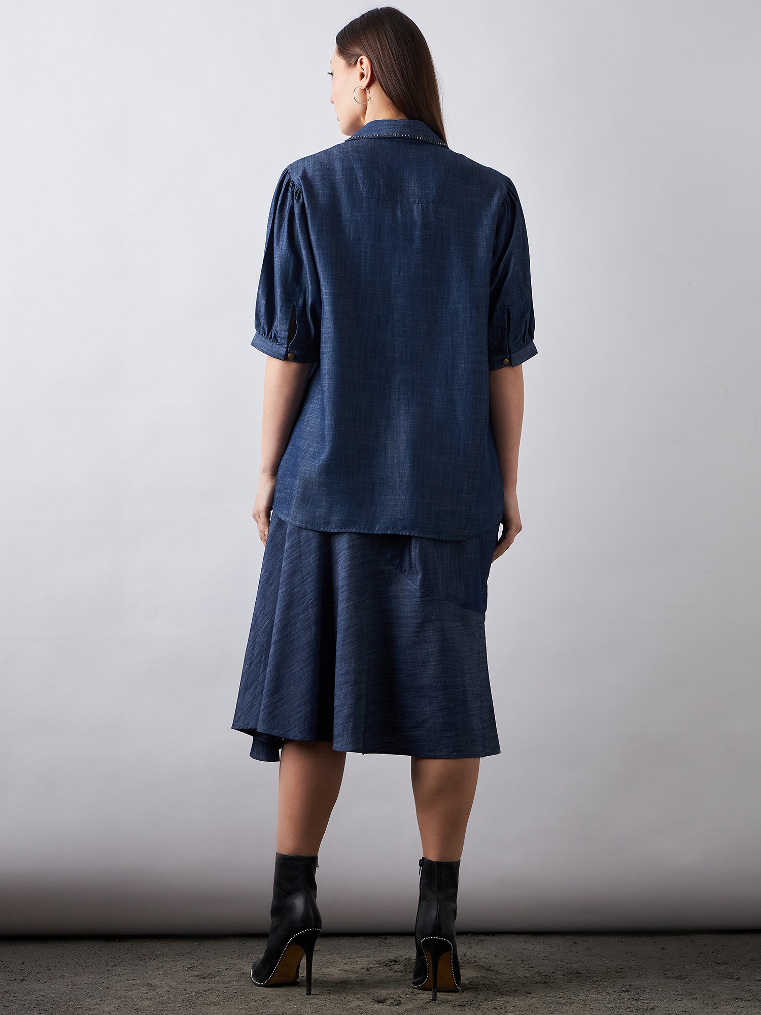 Dark Blue Denim Shirt & Skirt