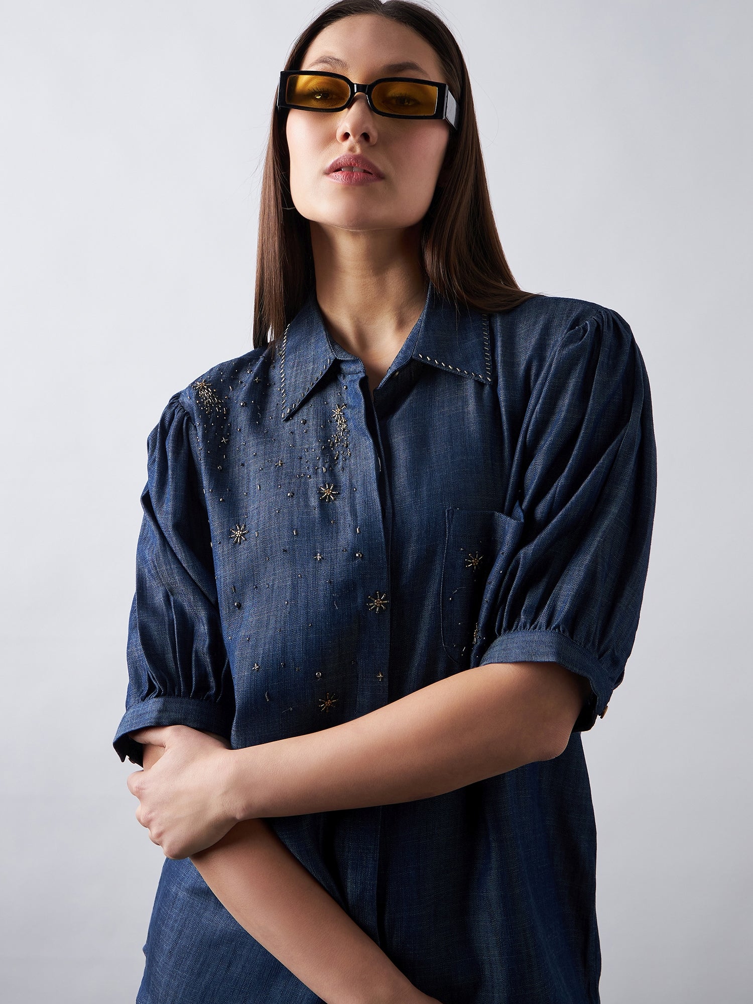 Dark Blue Denim Shirt & Skirt