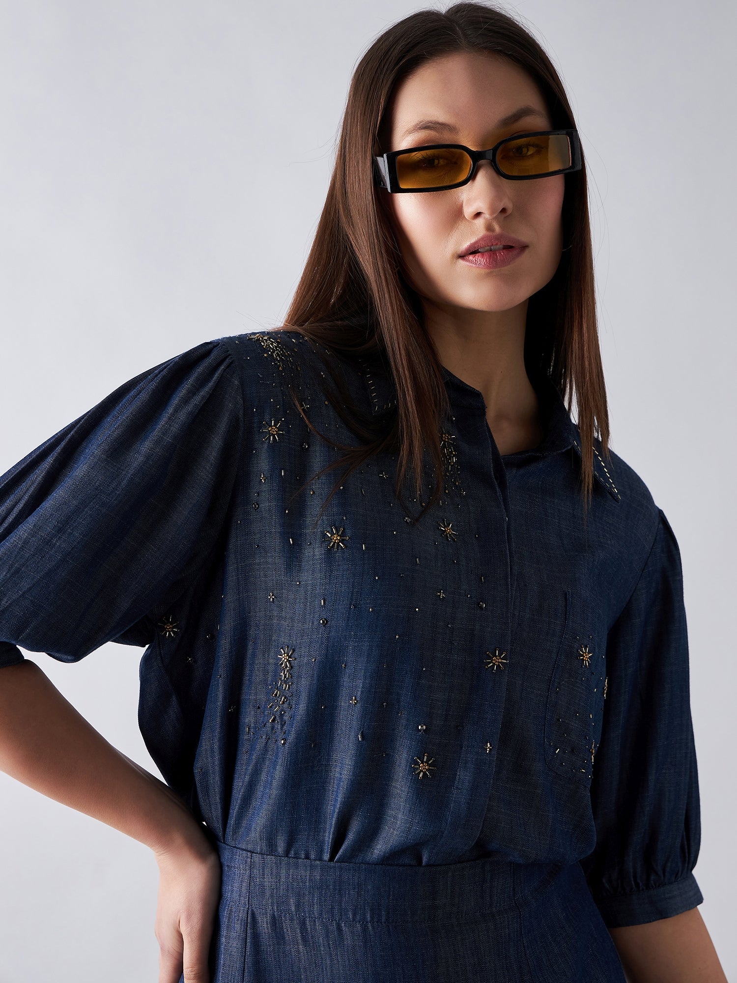Dark Blue Denim Shirt & Skirt