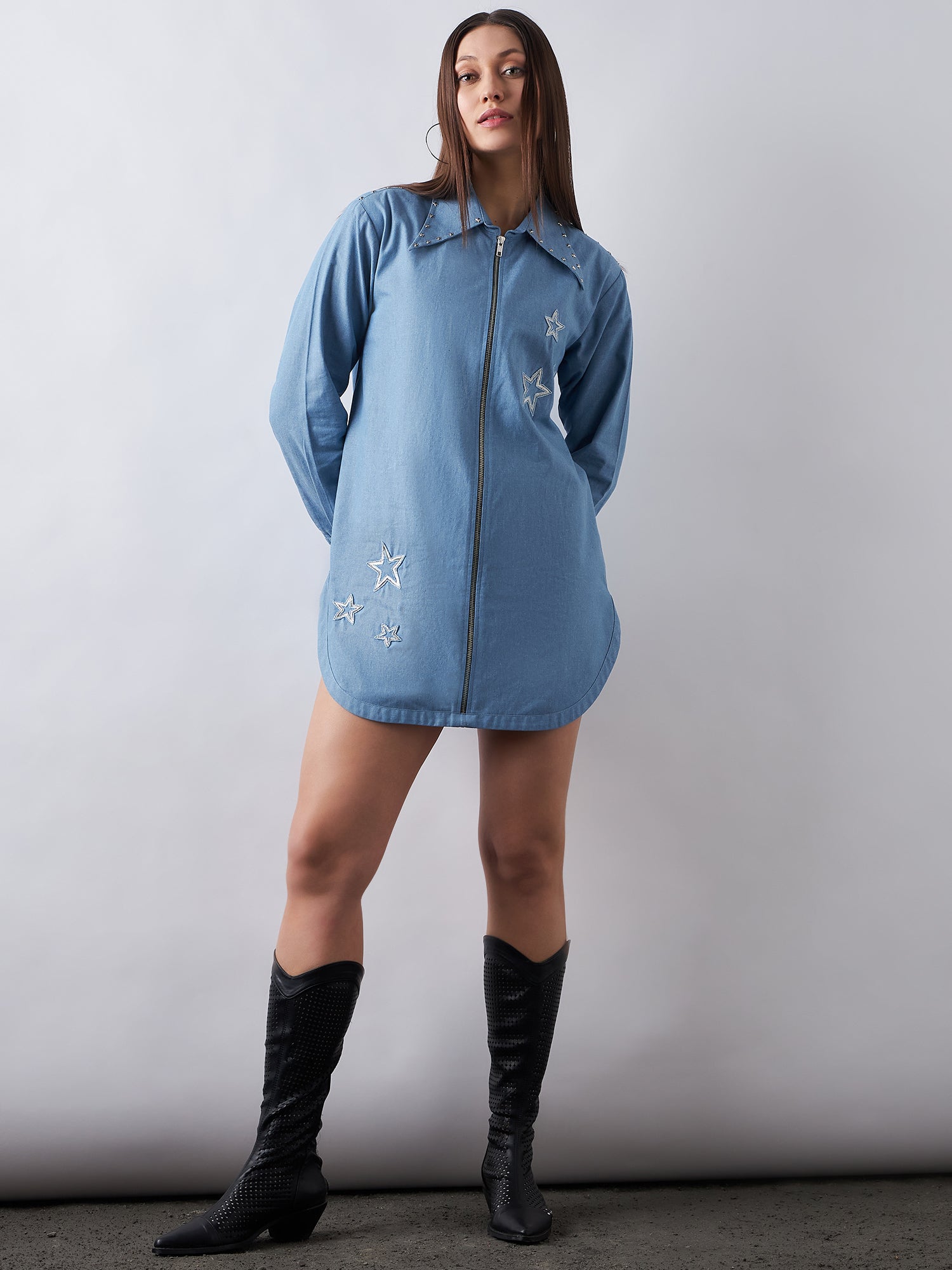 Blissful Blue Denim Zipper Shirt dress