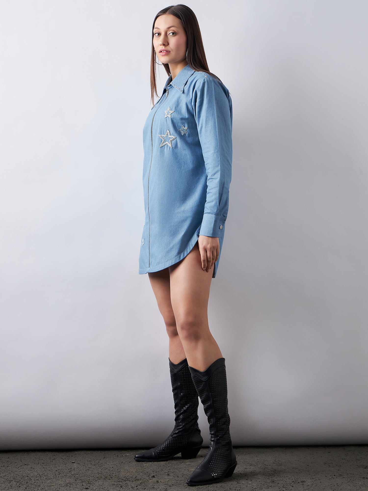 Blissful Blue Denim Zipper Shirt dress