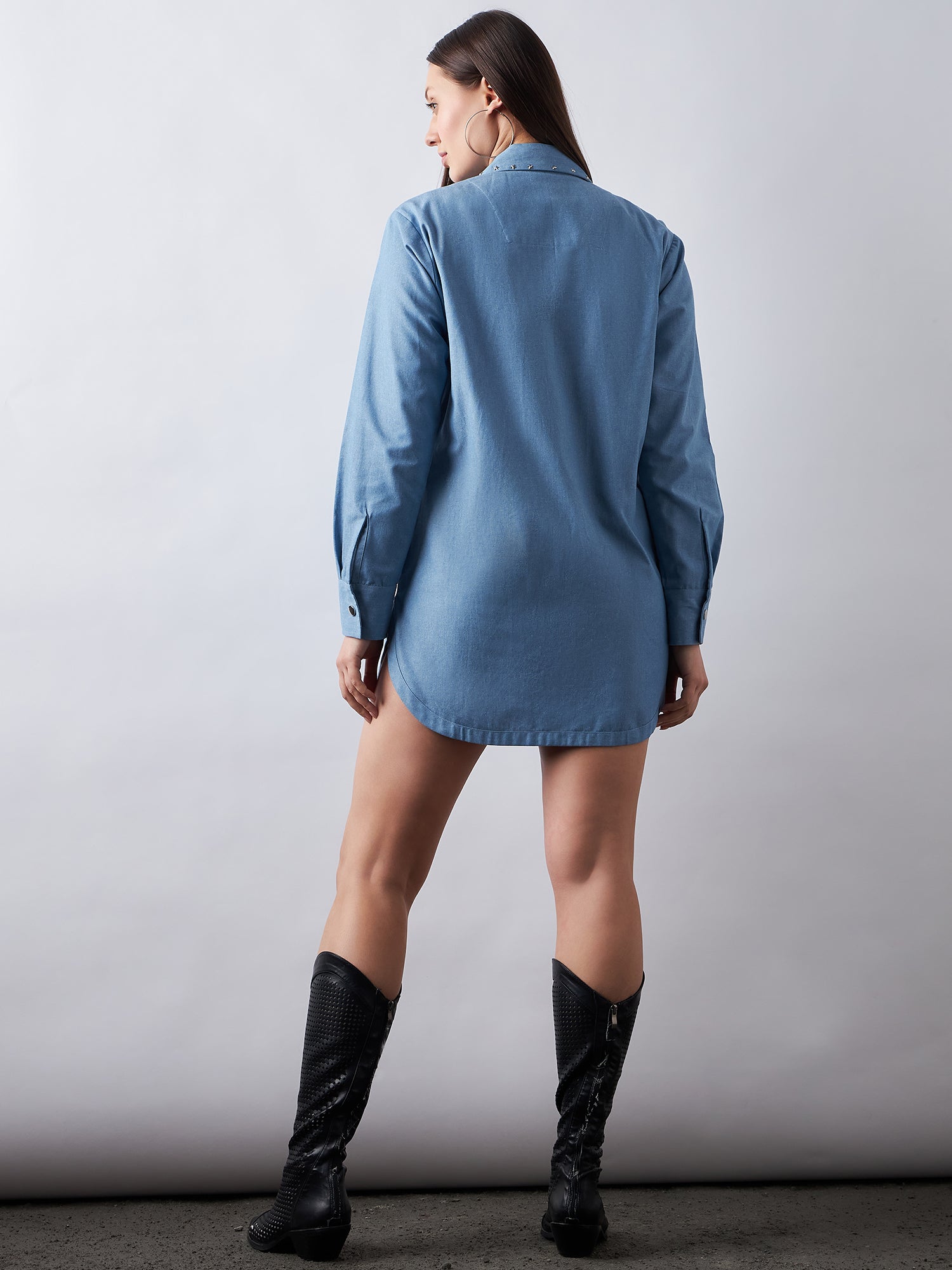 Blissful Blue Denim Zipper Shirt dress
