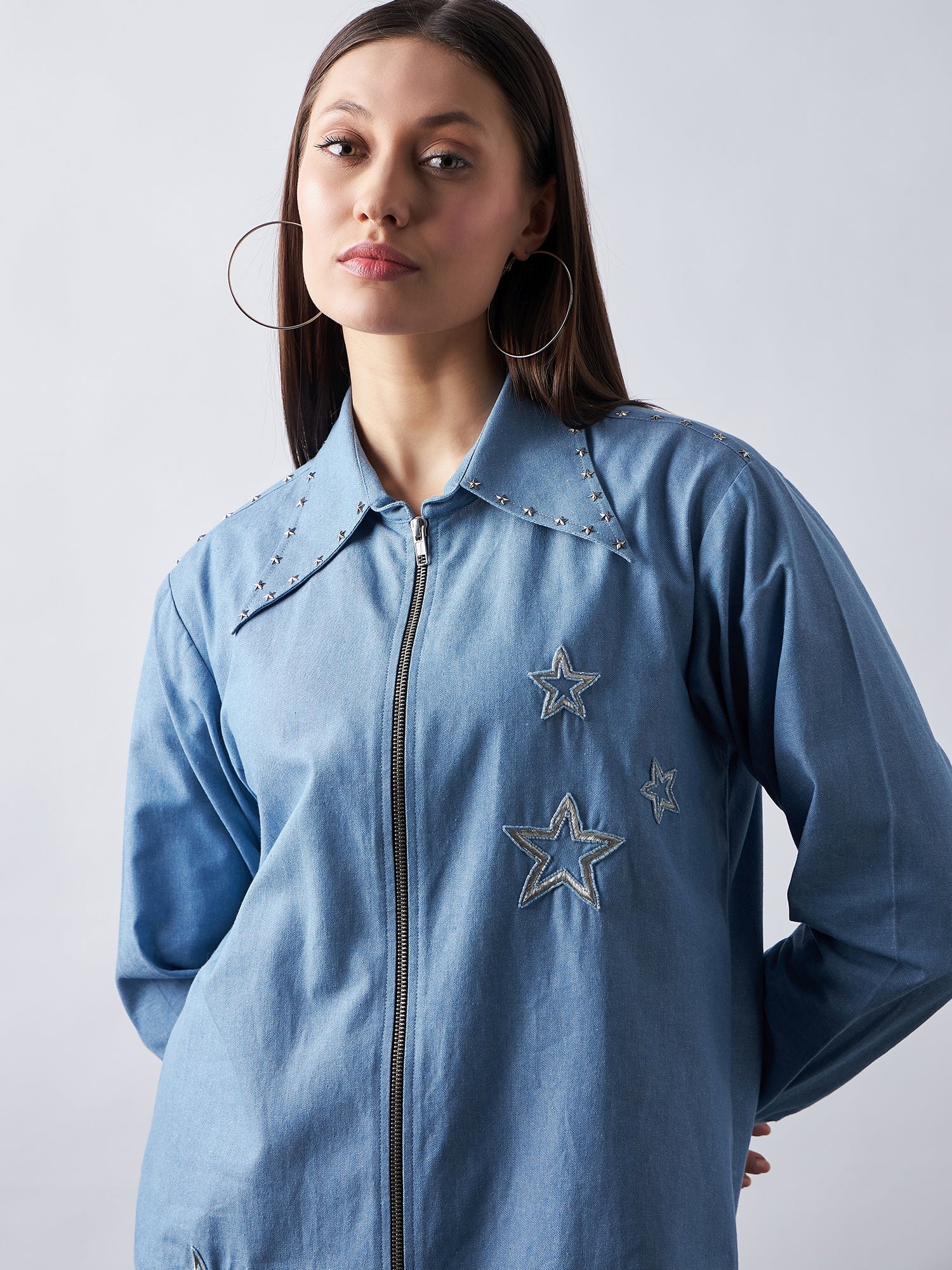 Blissful Blue Denim Zipper Shirt dress