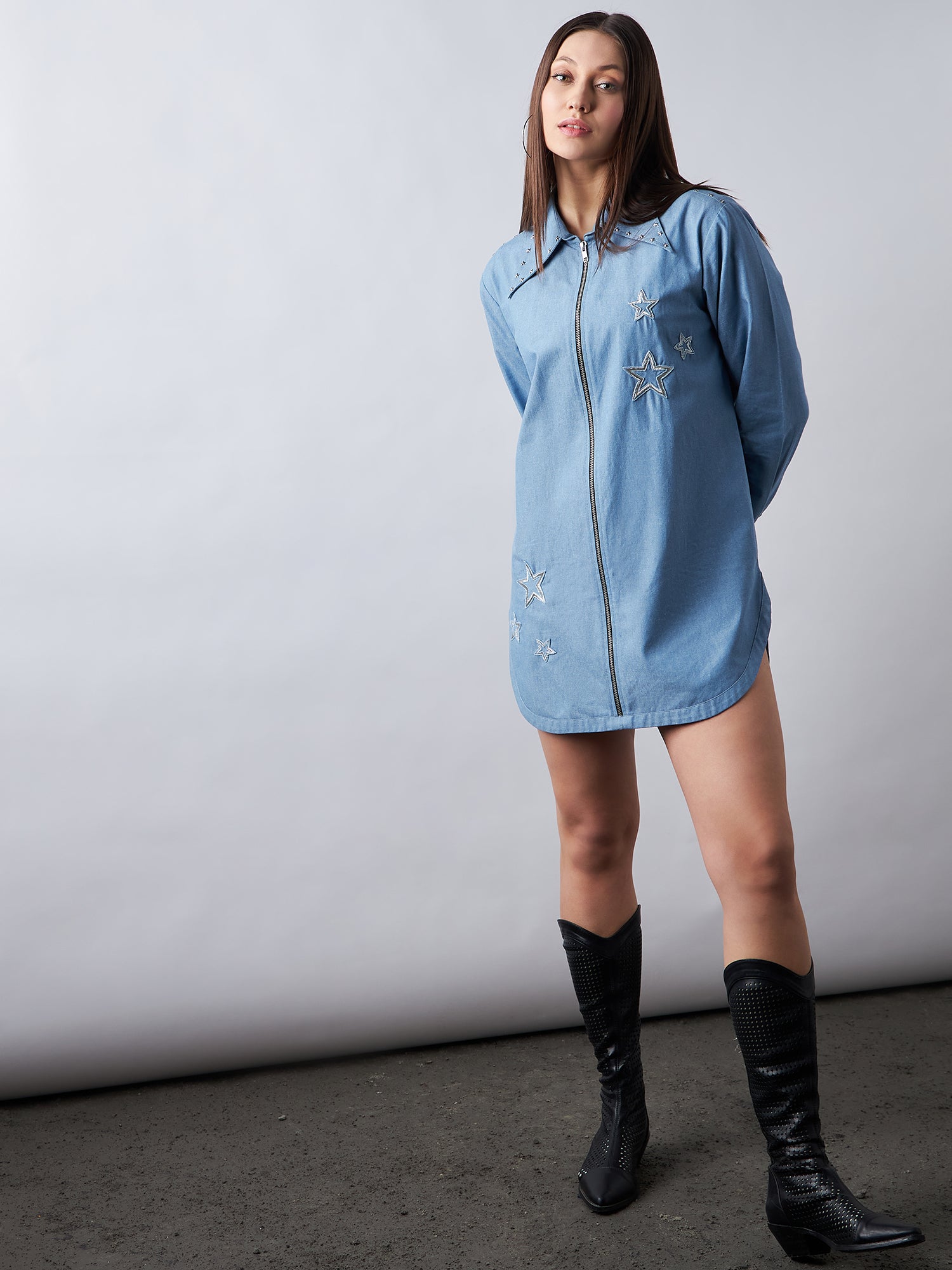 Blissful Blue Denim Zipper Shirt dress
