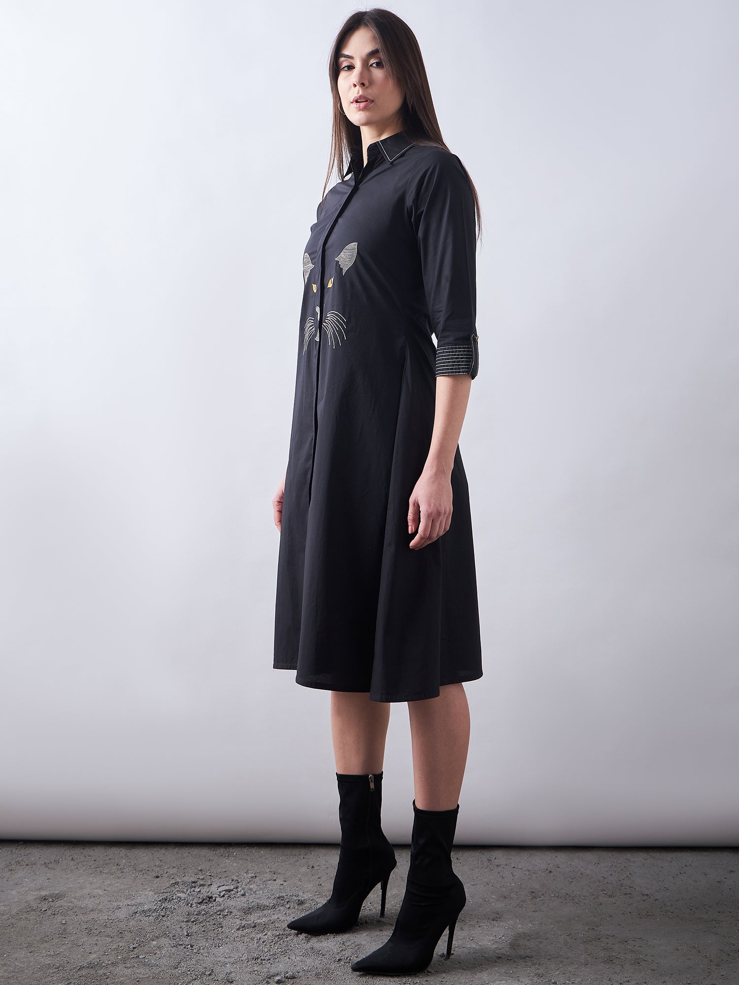 Black Poplin Shirt Dress