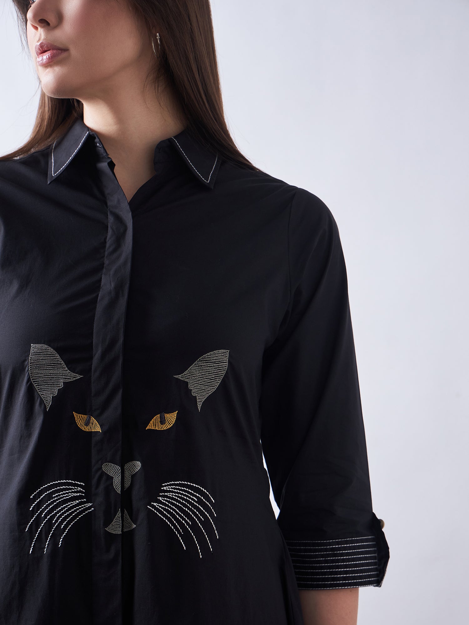 Black Poplin Shirt Dress