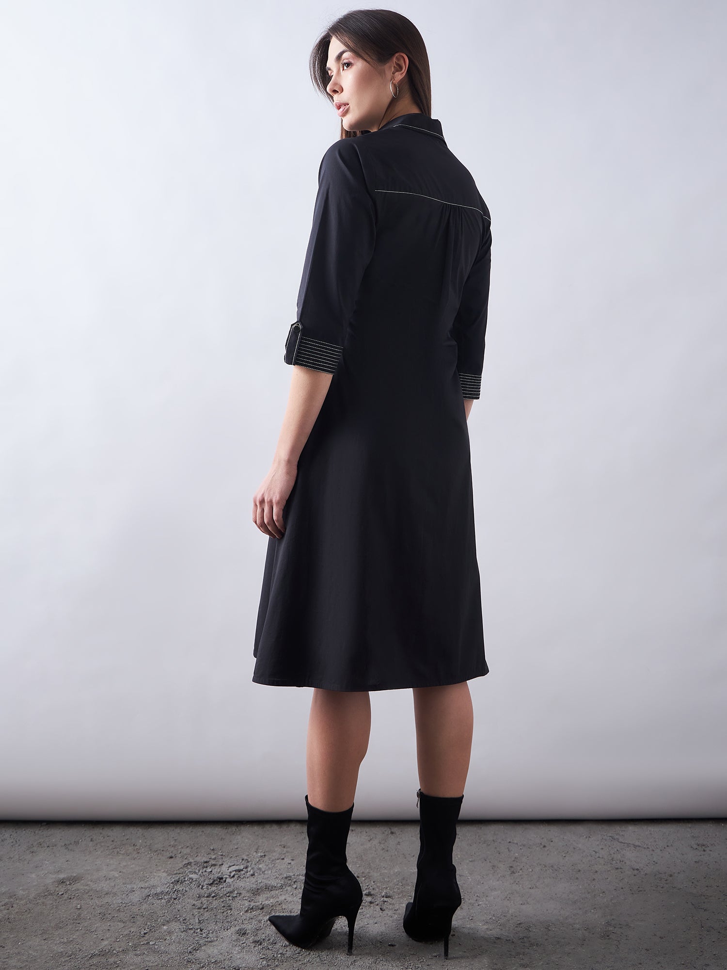 Black Poplin Shirt Dress