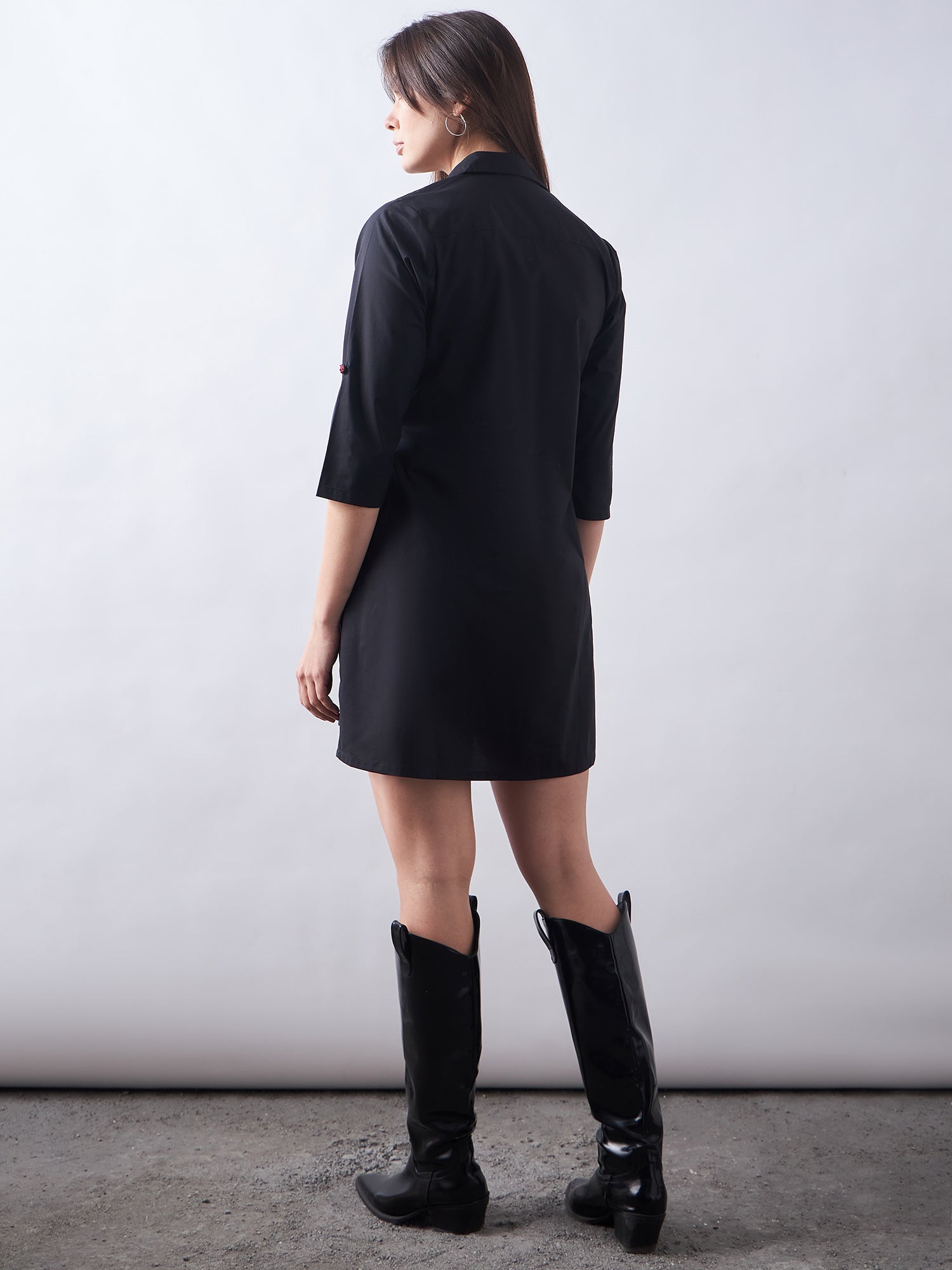 Black Poplin Shirt Dress