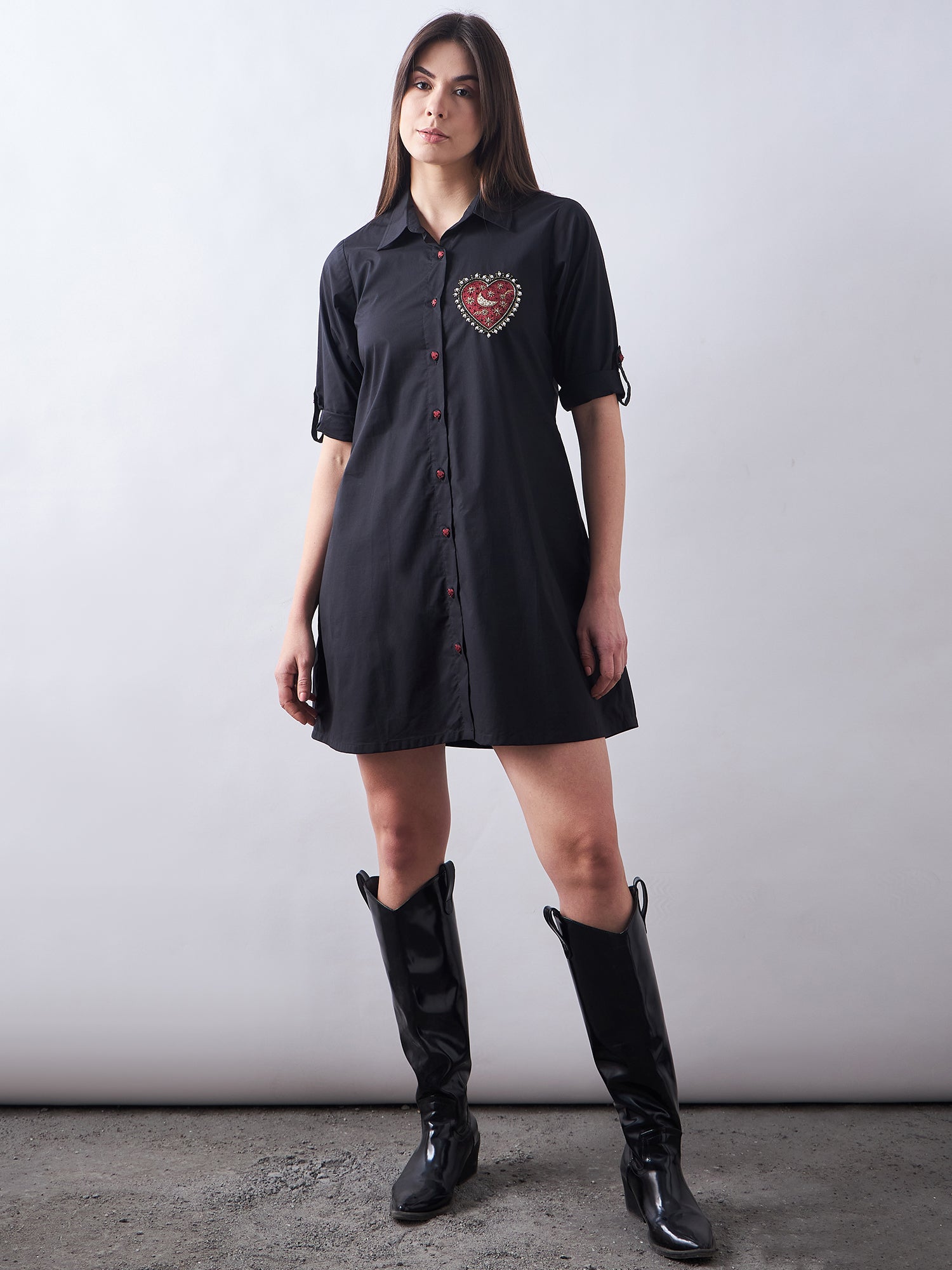 Black Poplin Shirt Dress