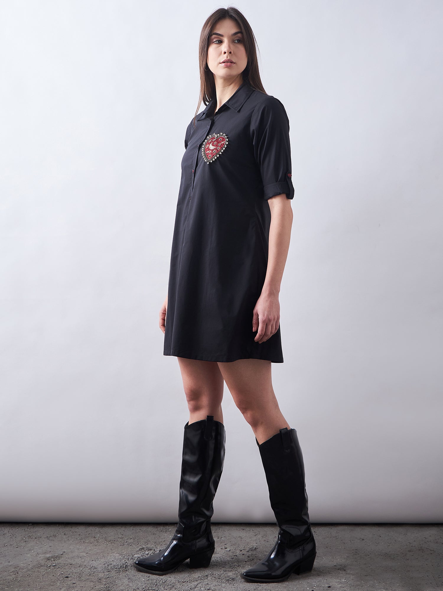 Black Poplin Shirt Dress