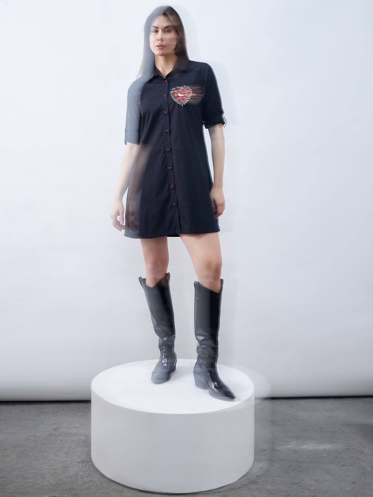 Black Poplin Shirt Dress