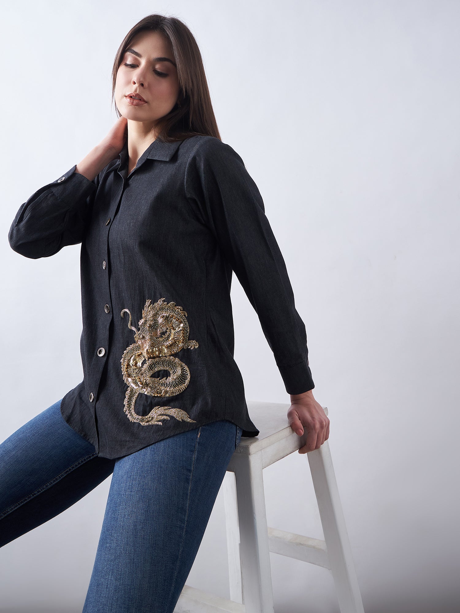 Black Wash Denim Shirt