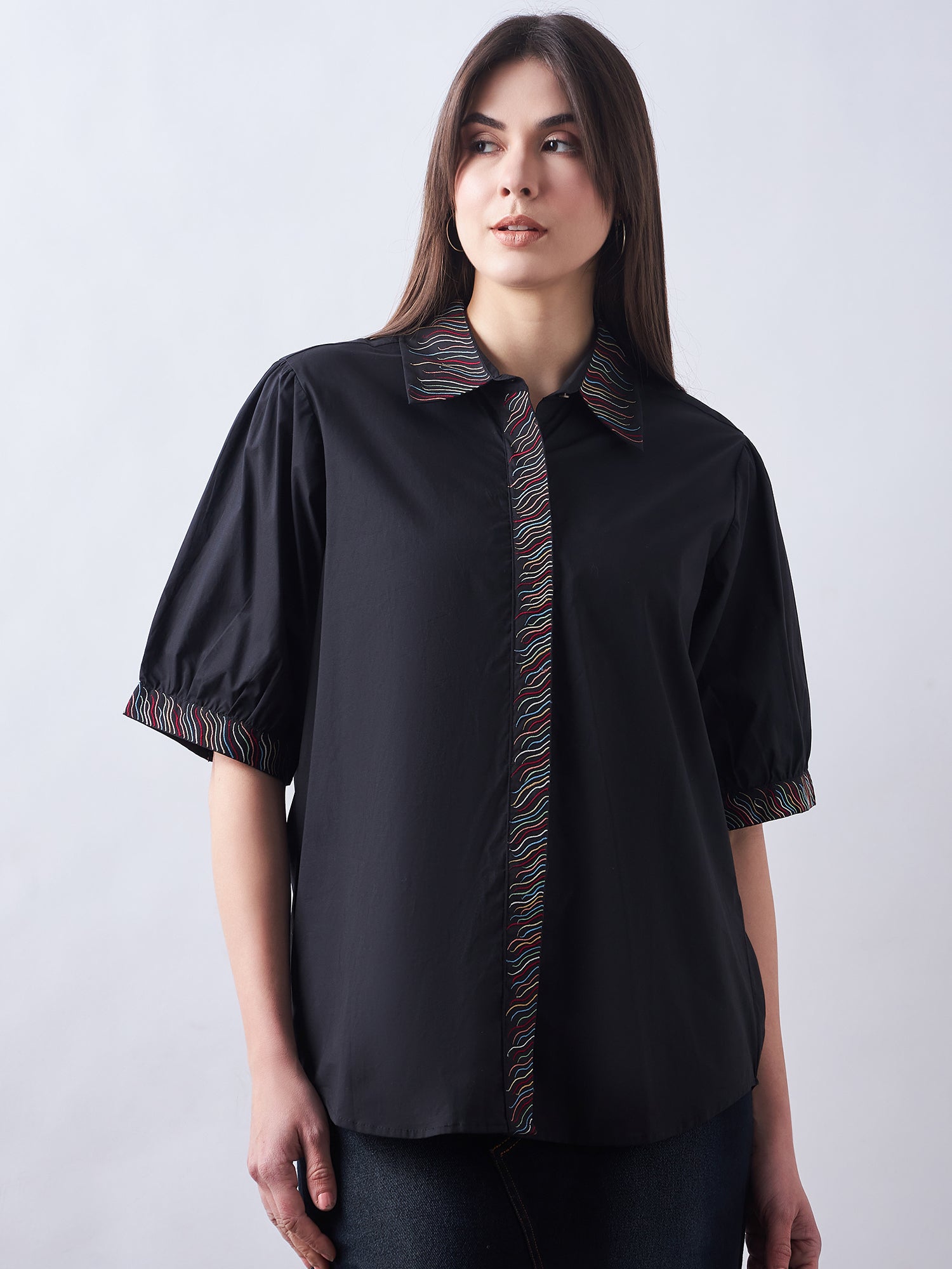 Black Poplin Shirt Dress