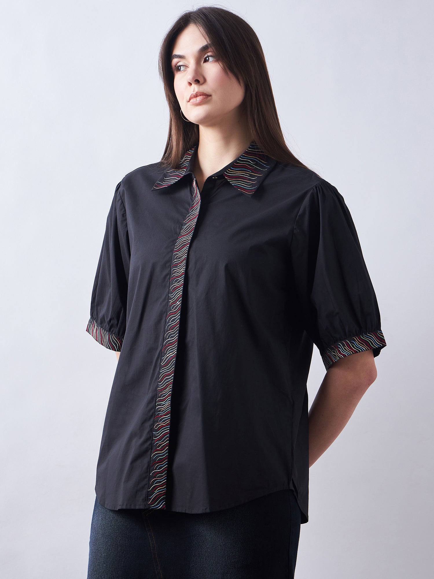 Black Poplin Shirt Dress