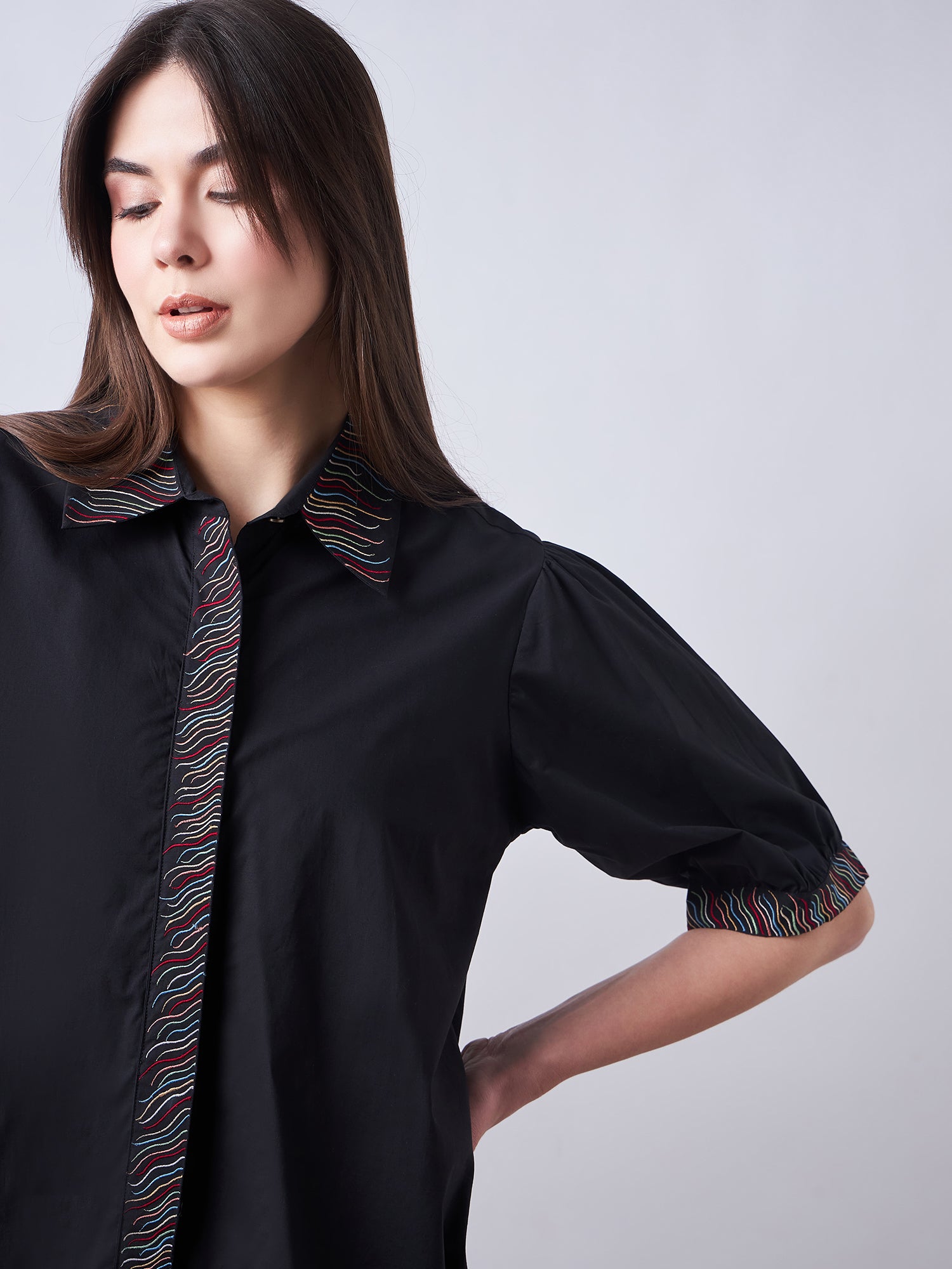 Black Poplin Shirt Dress