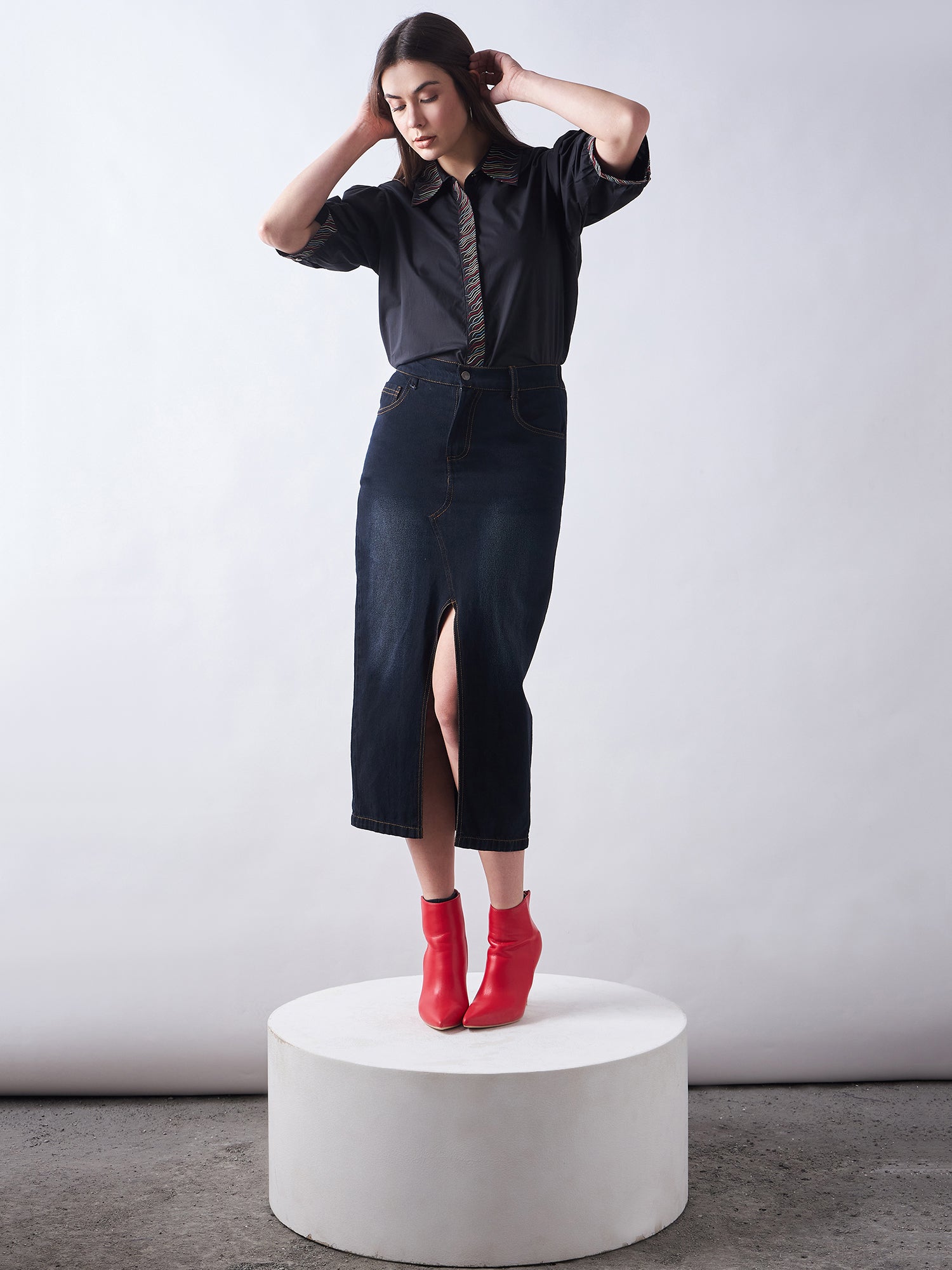 Black Poplin Shirt Dress