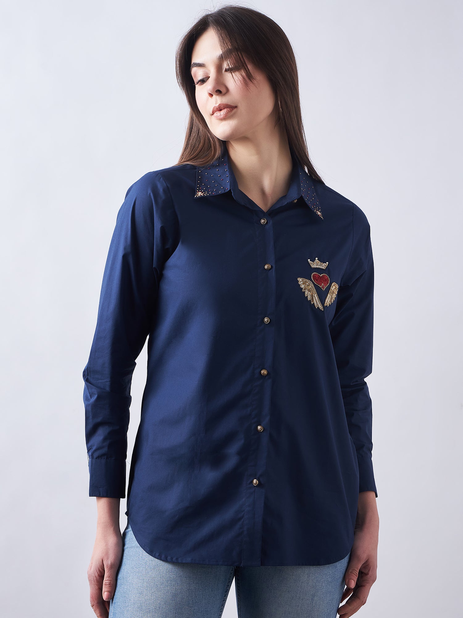 Navy Blue Poplin Shirt