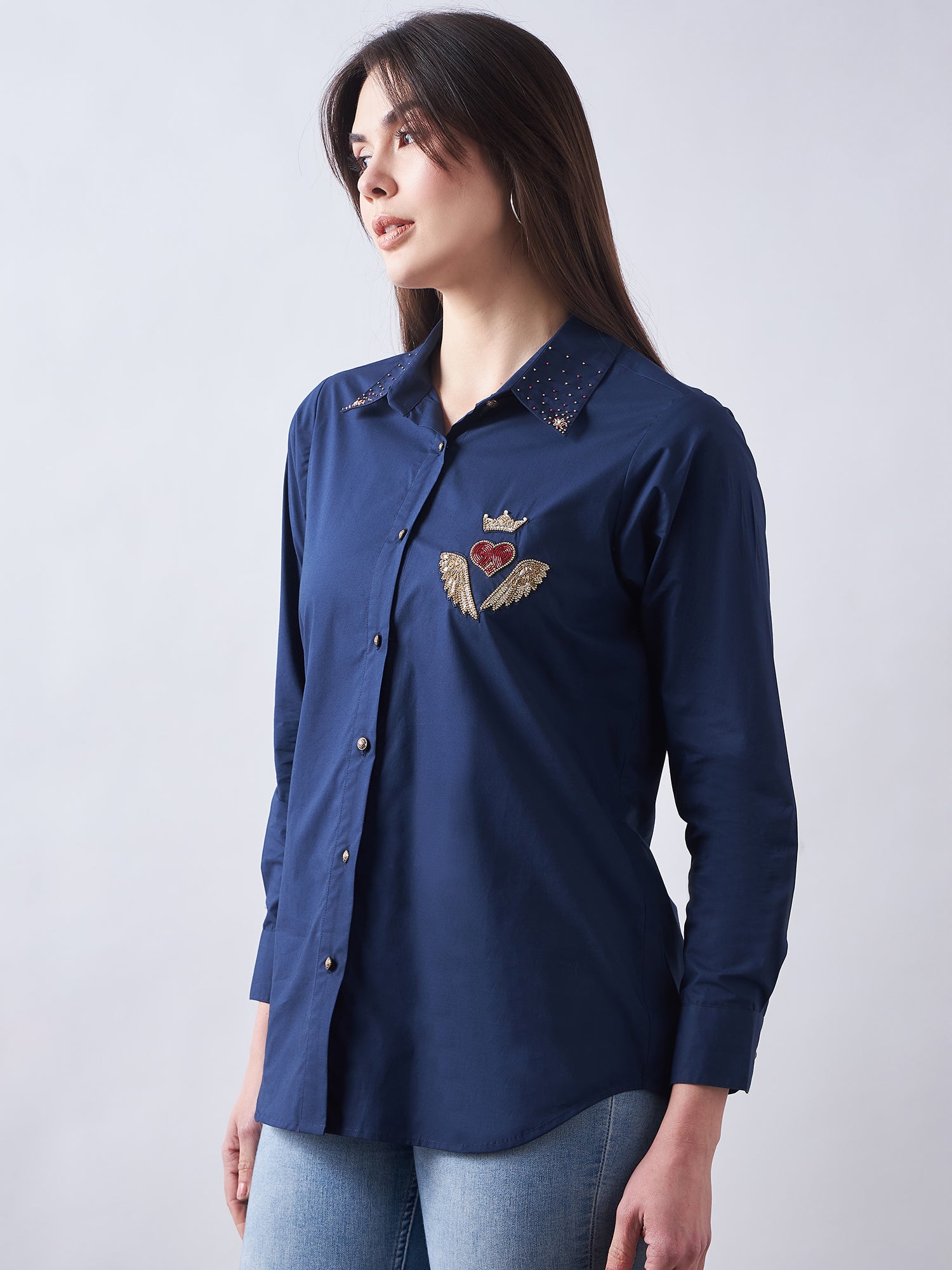 Navy Blue Poplin Shirt