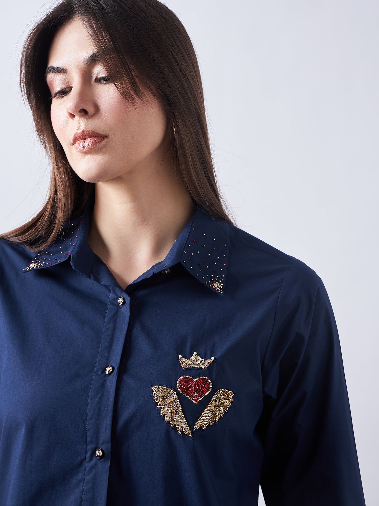 Navy Blue Poplin Shirt