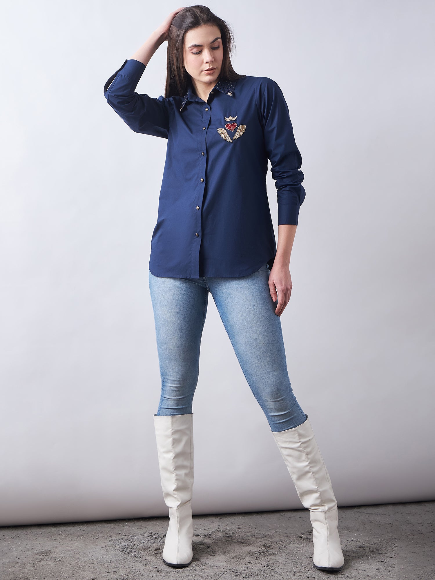 Navy Blue Poplin Shirt
