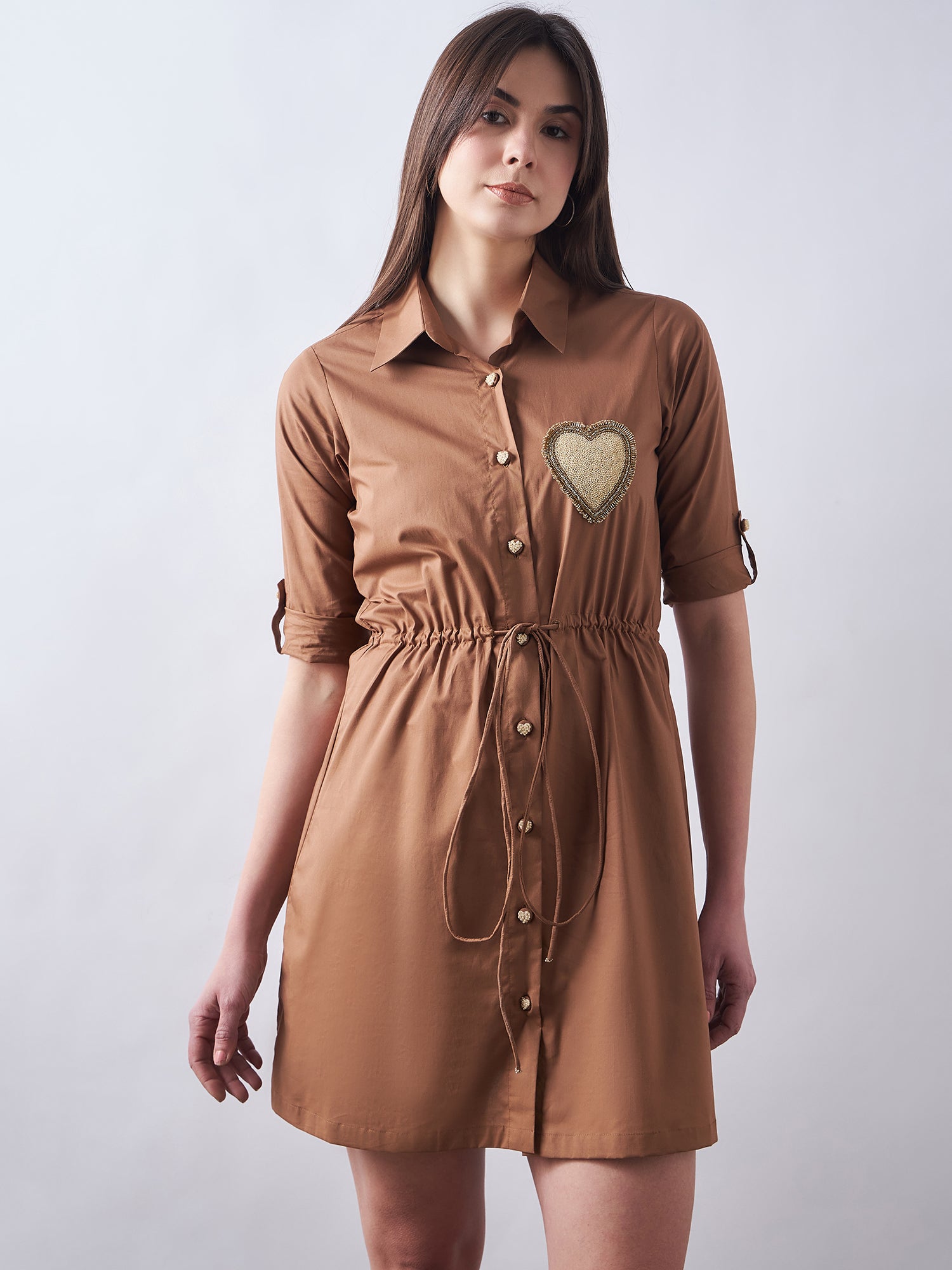 Brown Poplin Shirt Dress