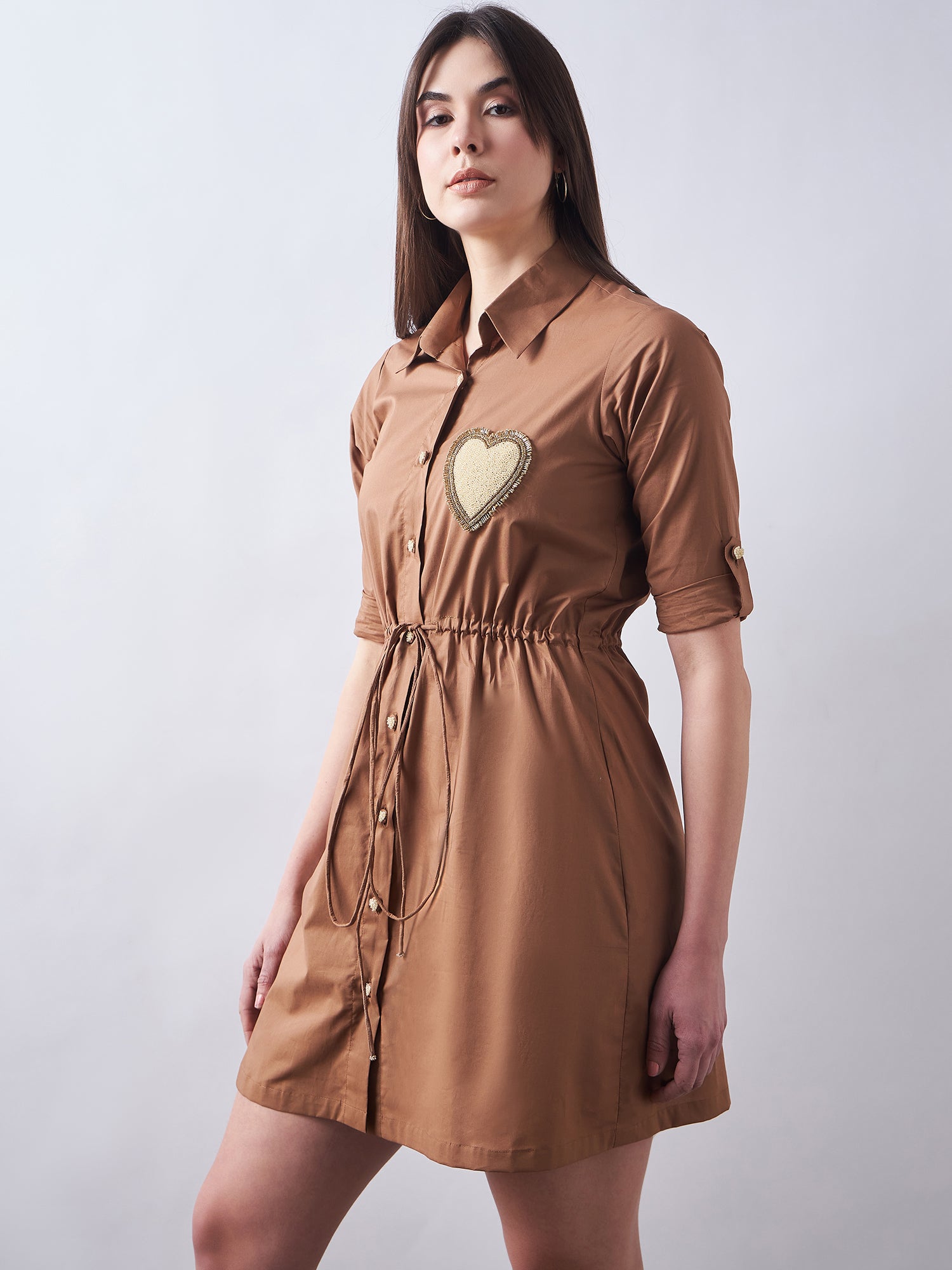 Brown Poplin Shirt Dress