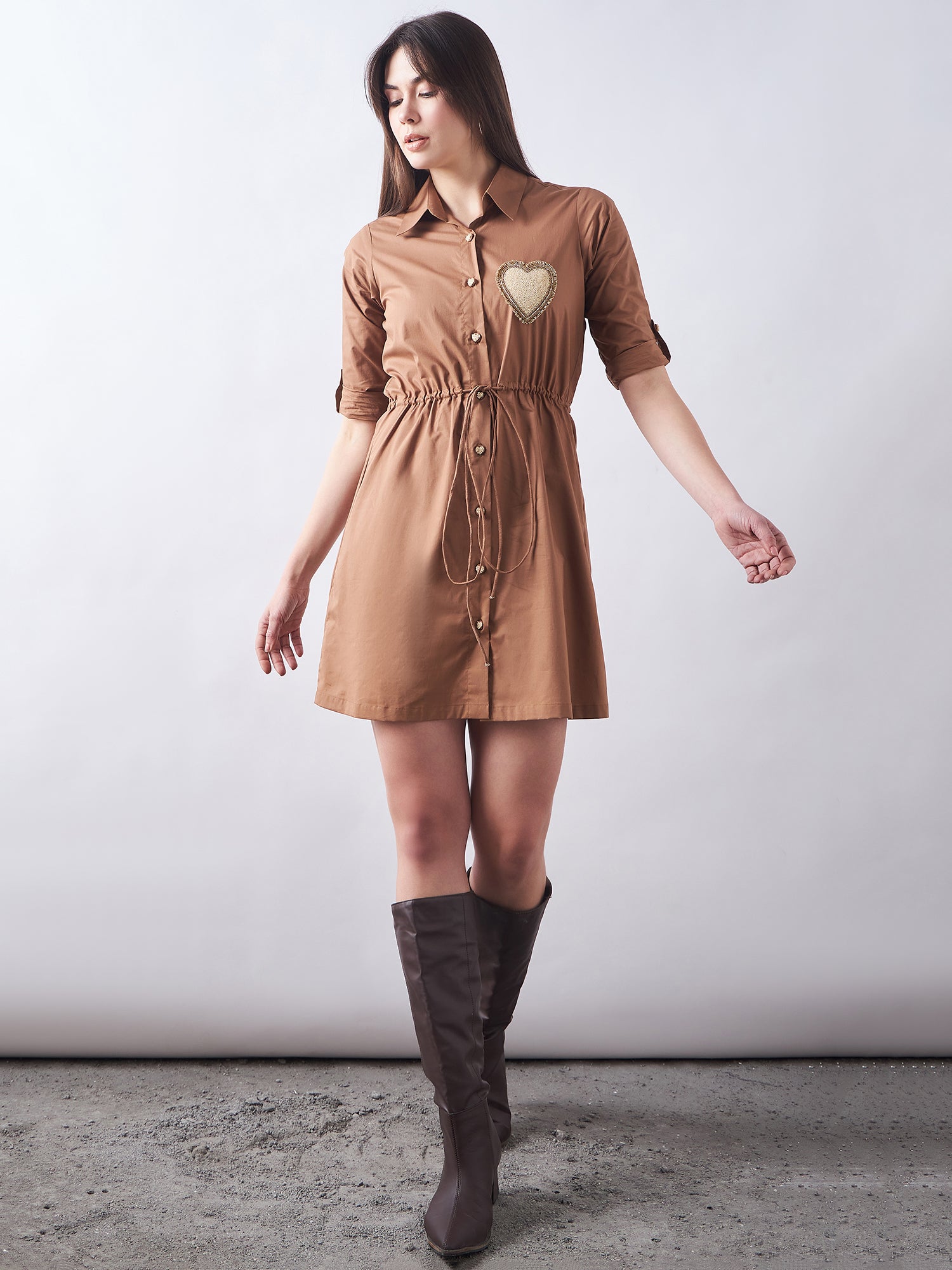 Brown Poplin Shirt Dress
