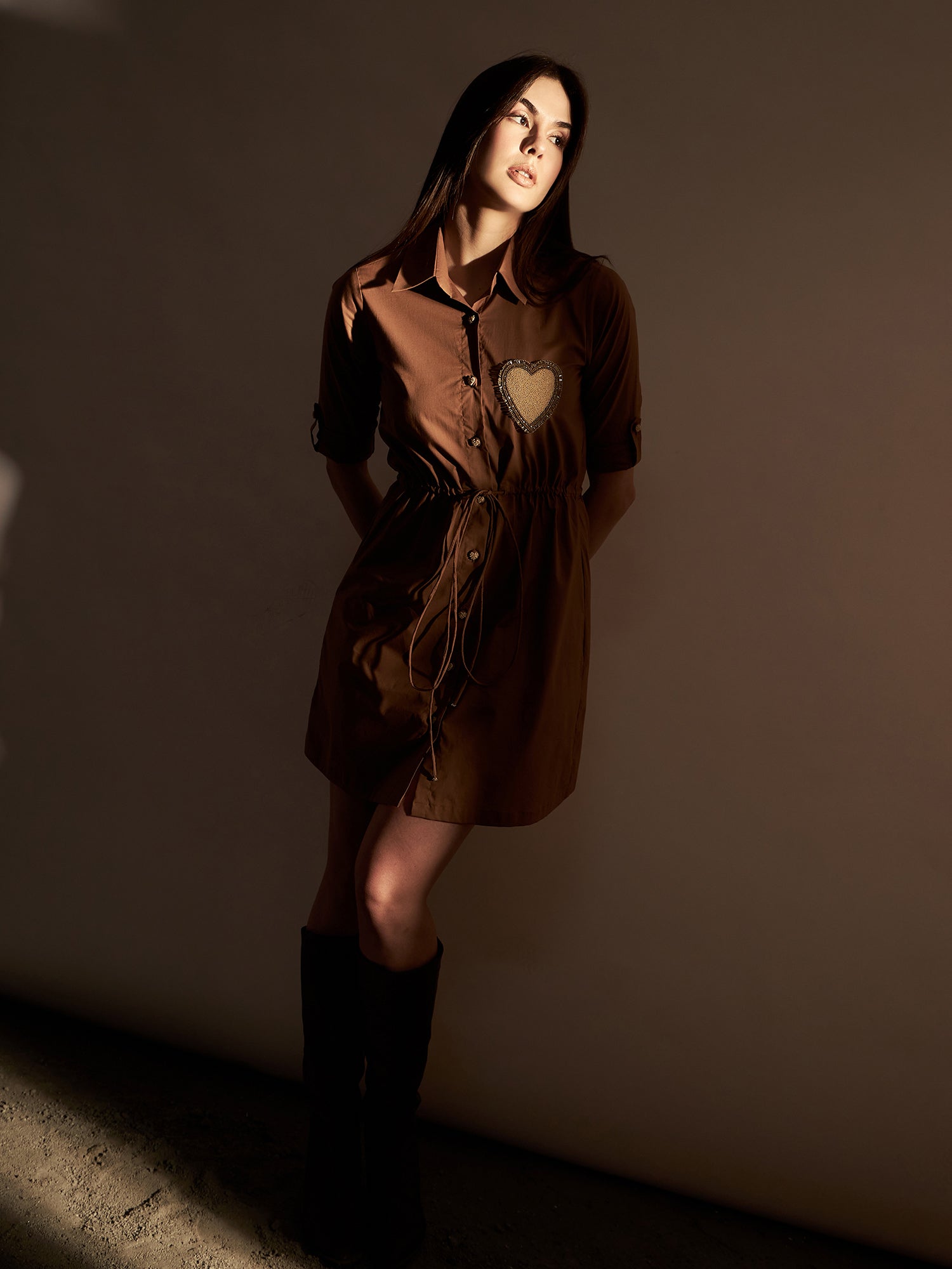 Brown Poplin Shirt Dress
