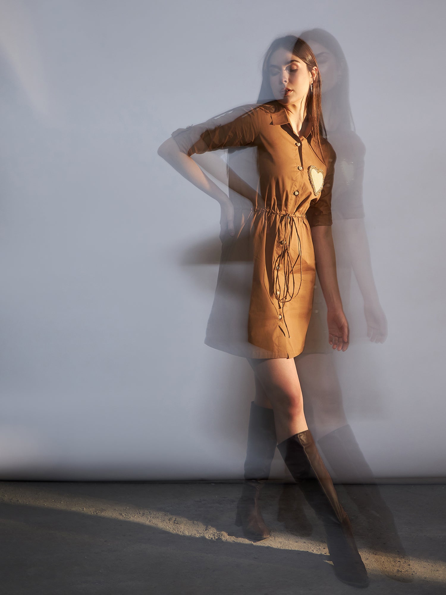 Brown Poplin Shirt Dress