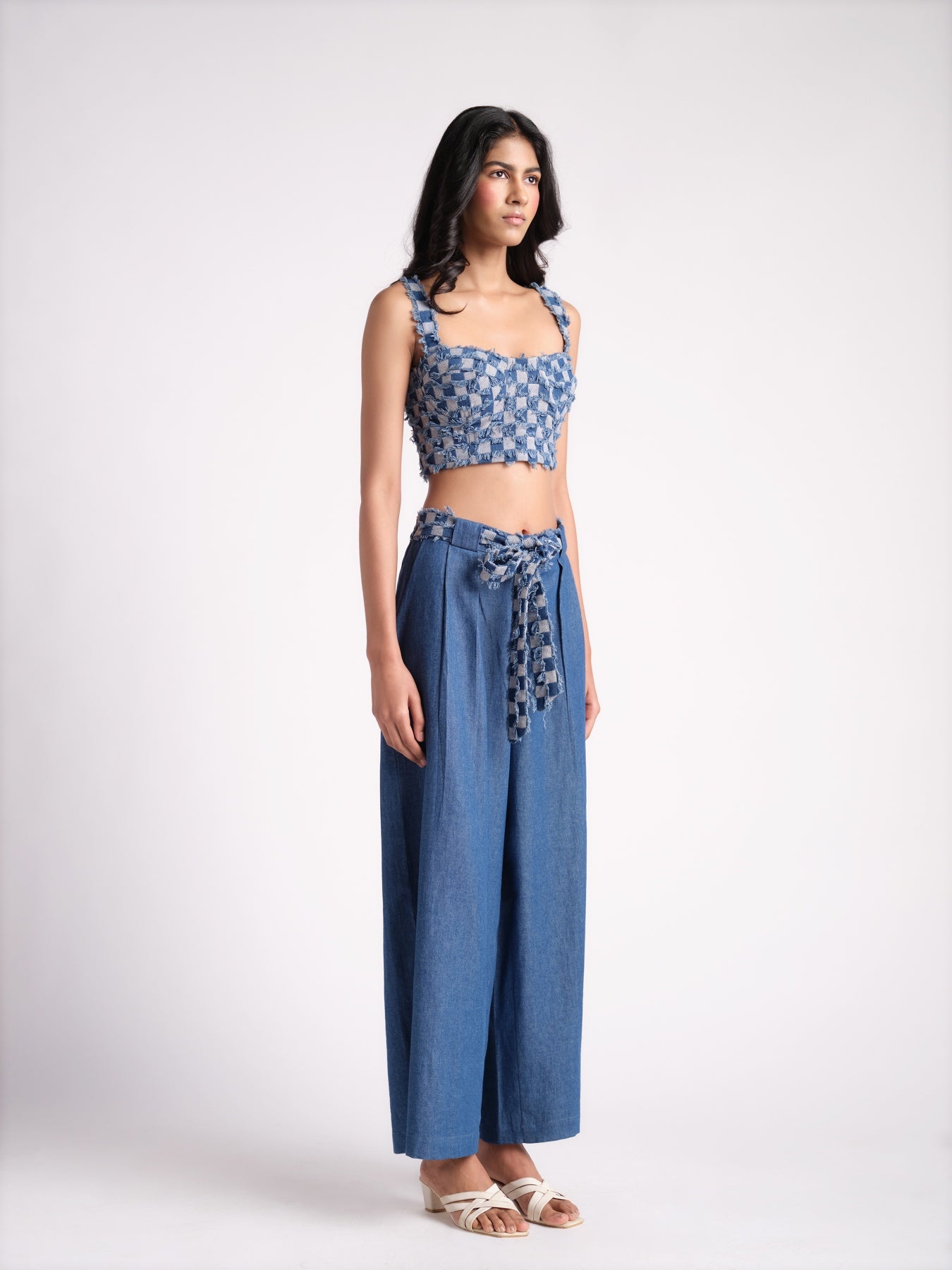 BERRY DENIM BUSTIER SET