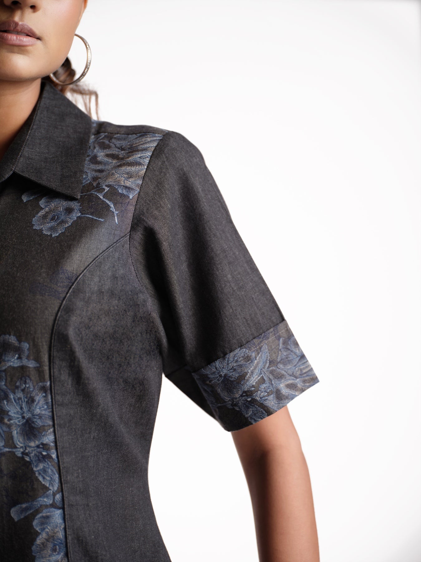 Black Mix & Match Print Denim Shirt Dress