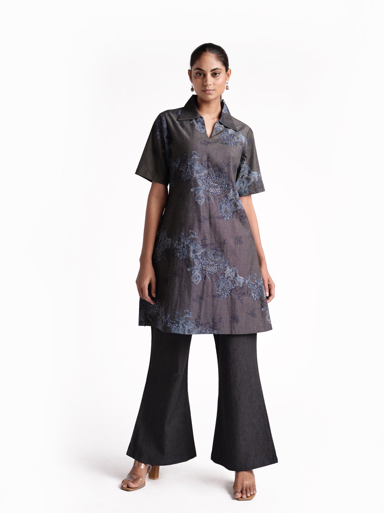 Black Print Denim Set