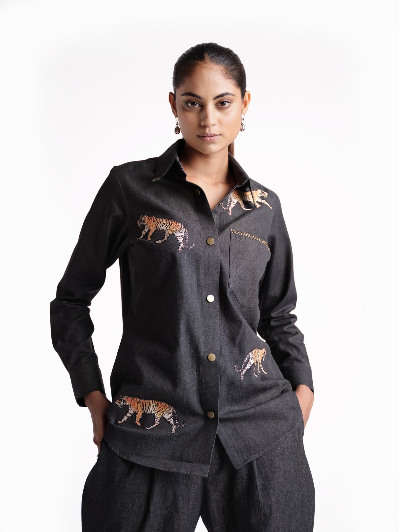 Black Denim Tiger Shirt