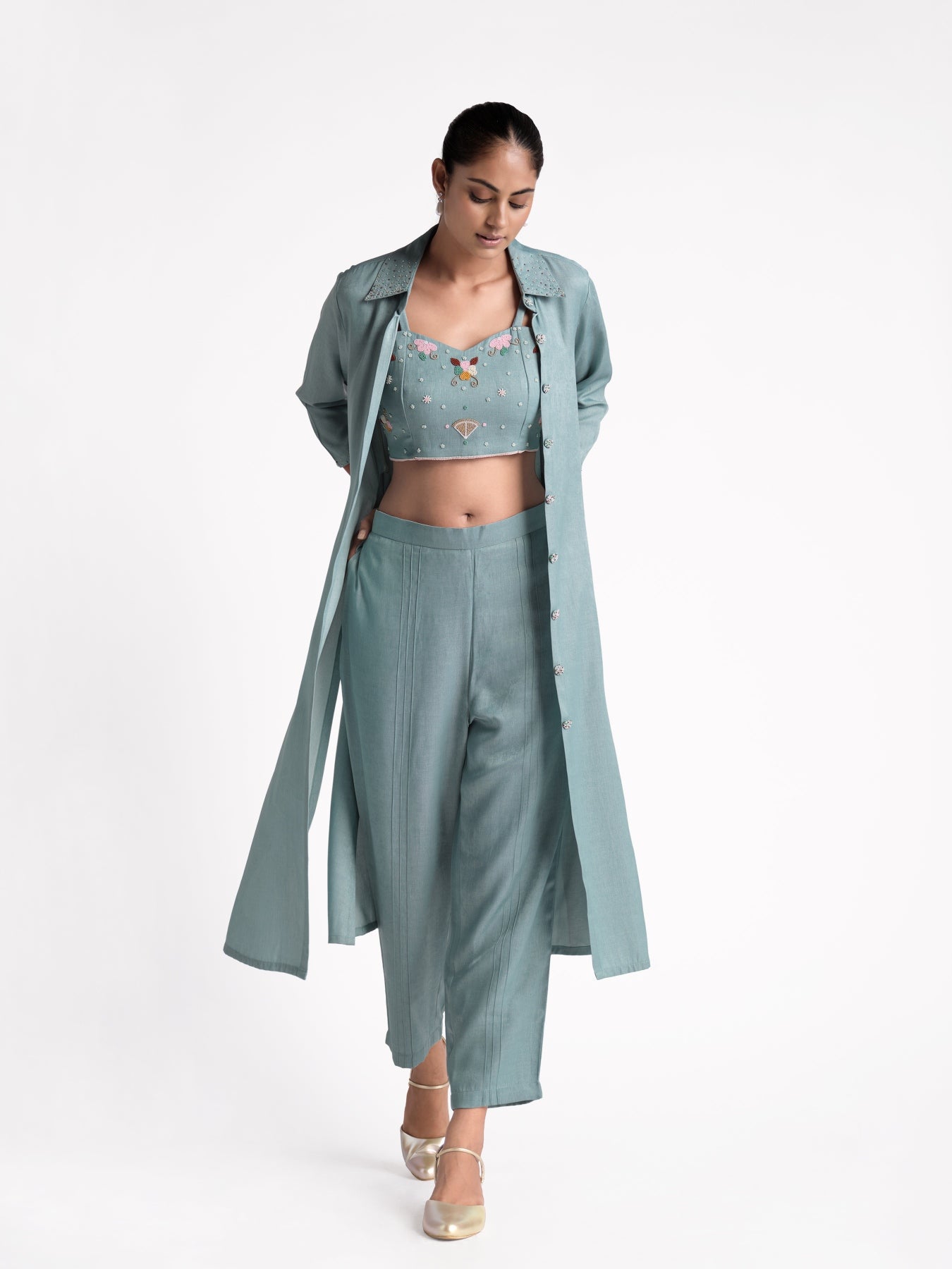 Green Denim 3 Pcs Set
