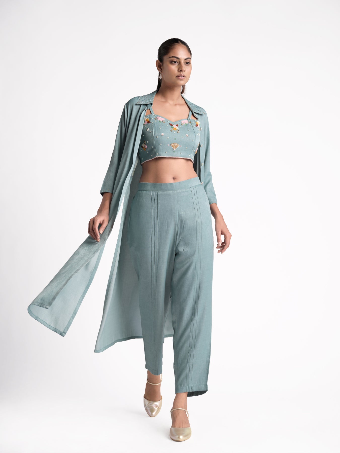 Green Denim 3 Pcs Set