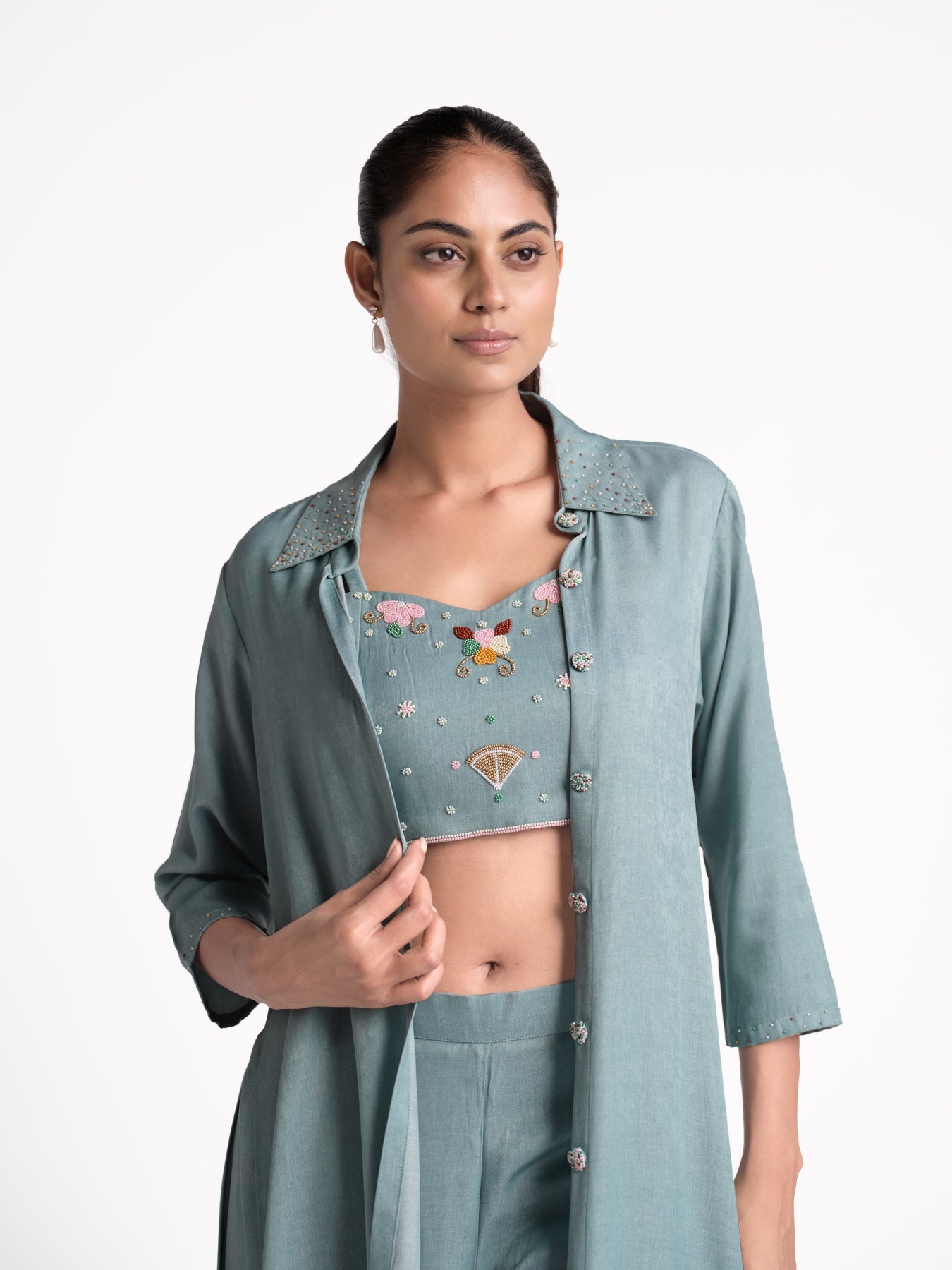 Green Denim 3 Pcs Set