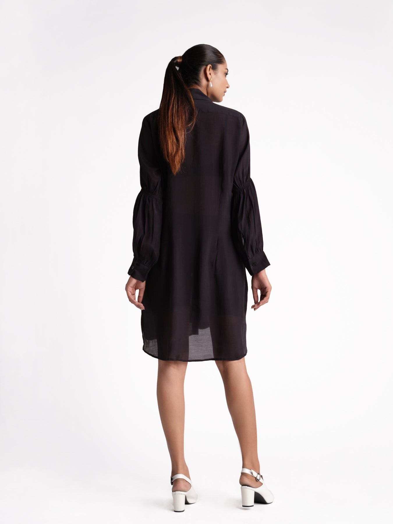 Black Cotton Drools Shirt Dress