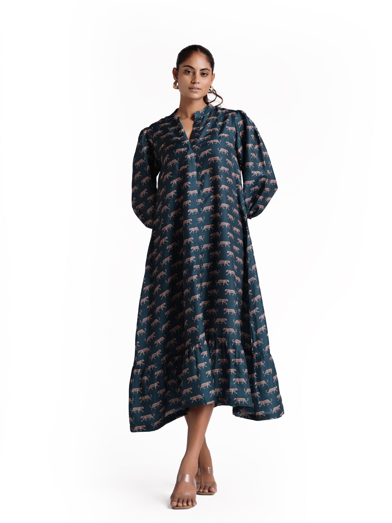 Royal green print dress