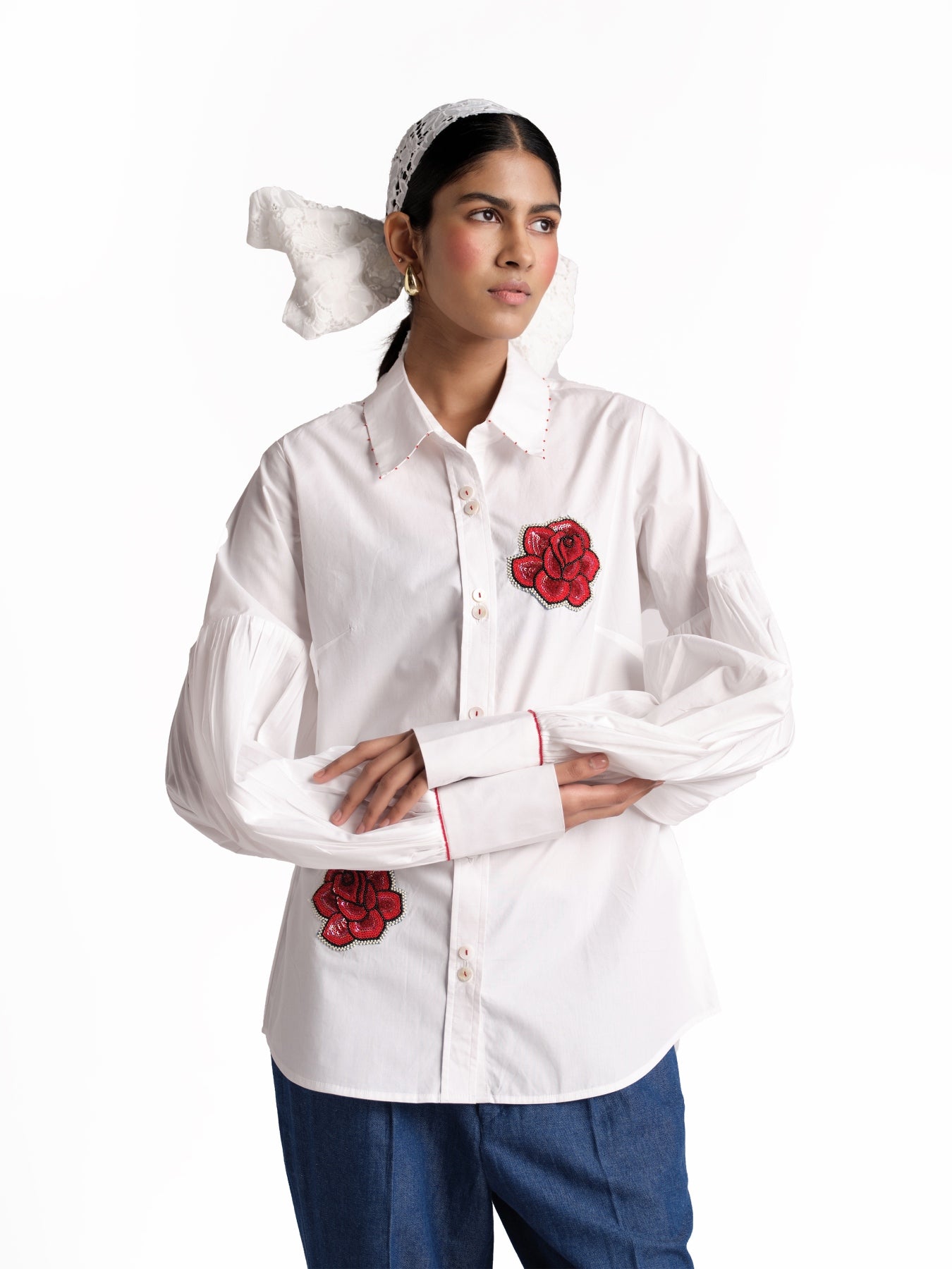 White Poplin emblished Shirt