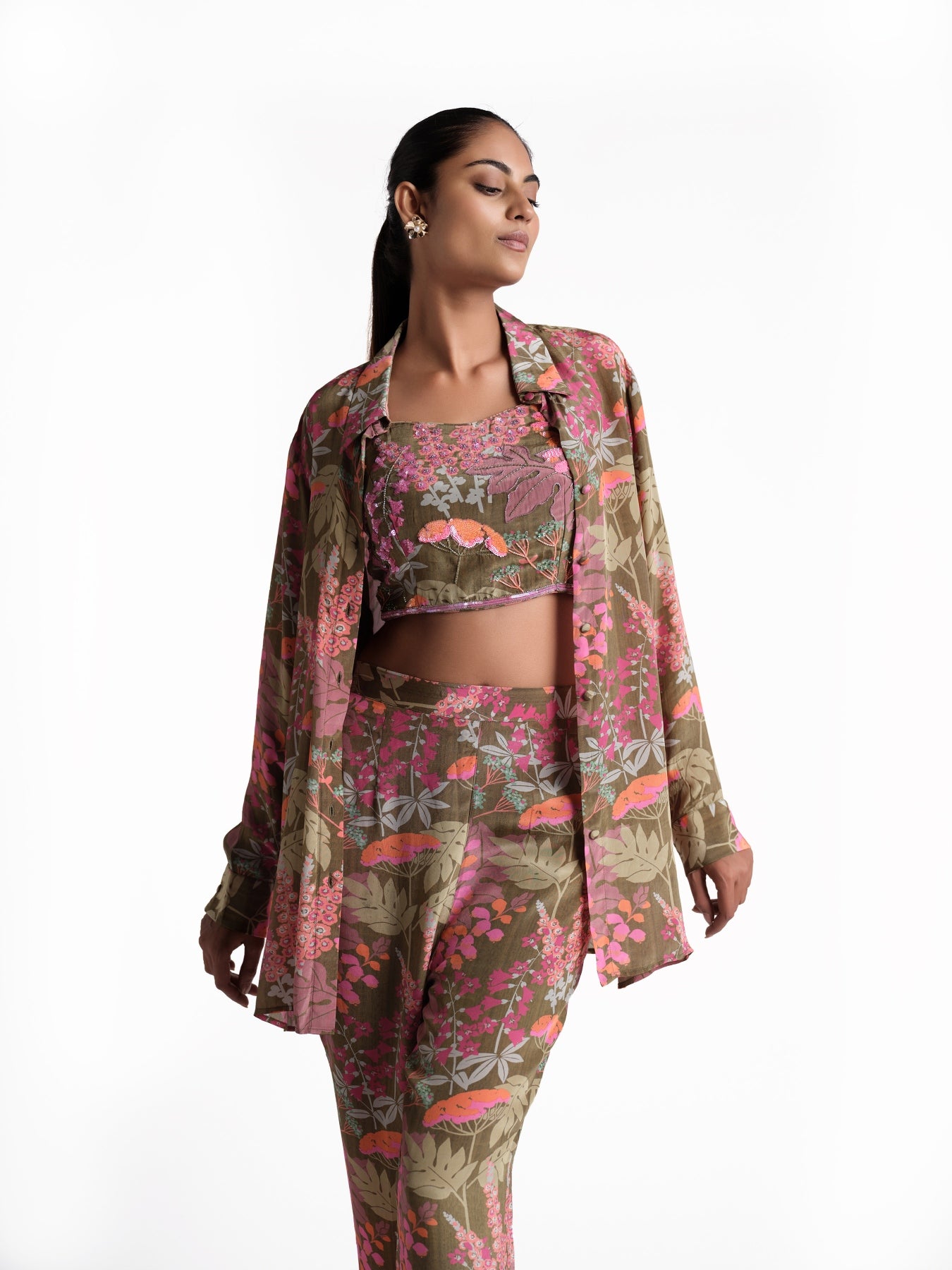 Purple flower print 3 pcs set