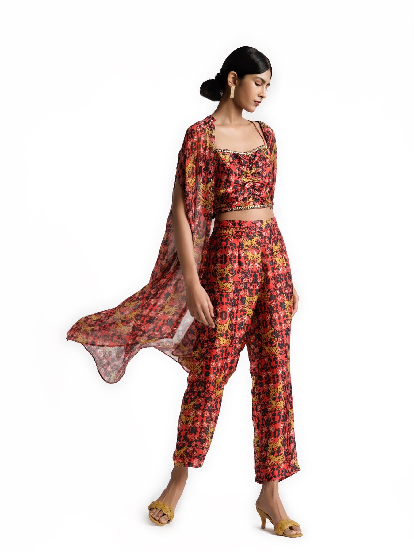 Red flower print 3 pcs set
