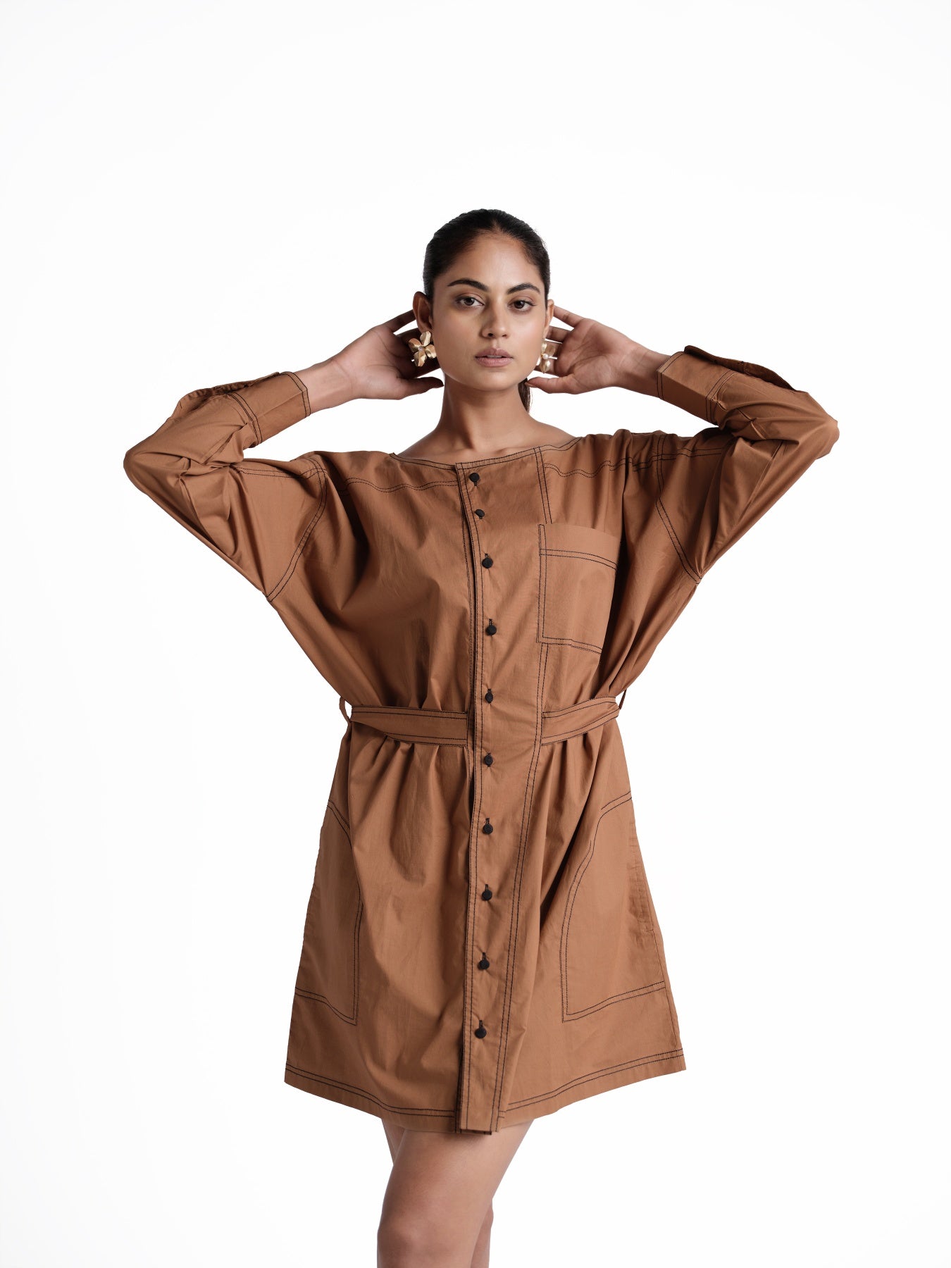 Brown poplin shirt dress