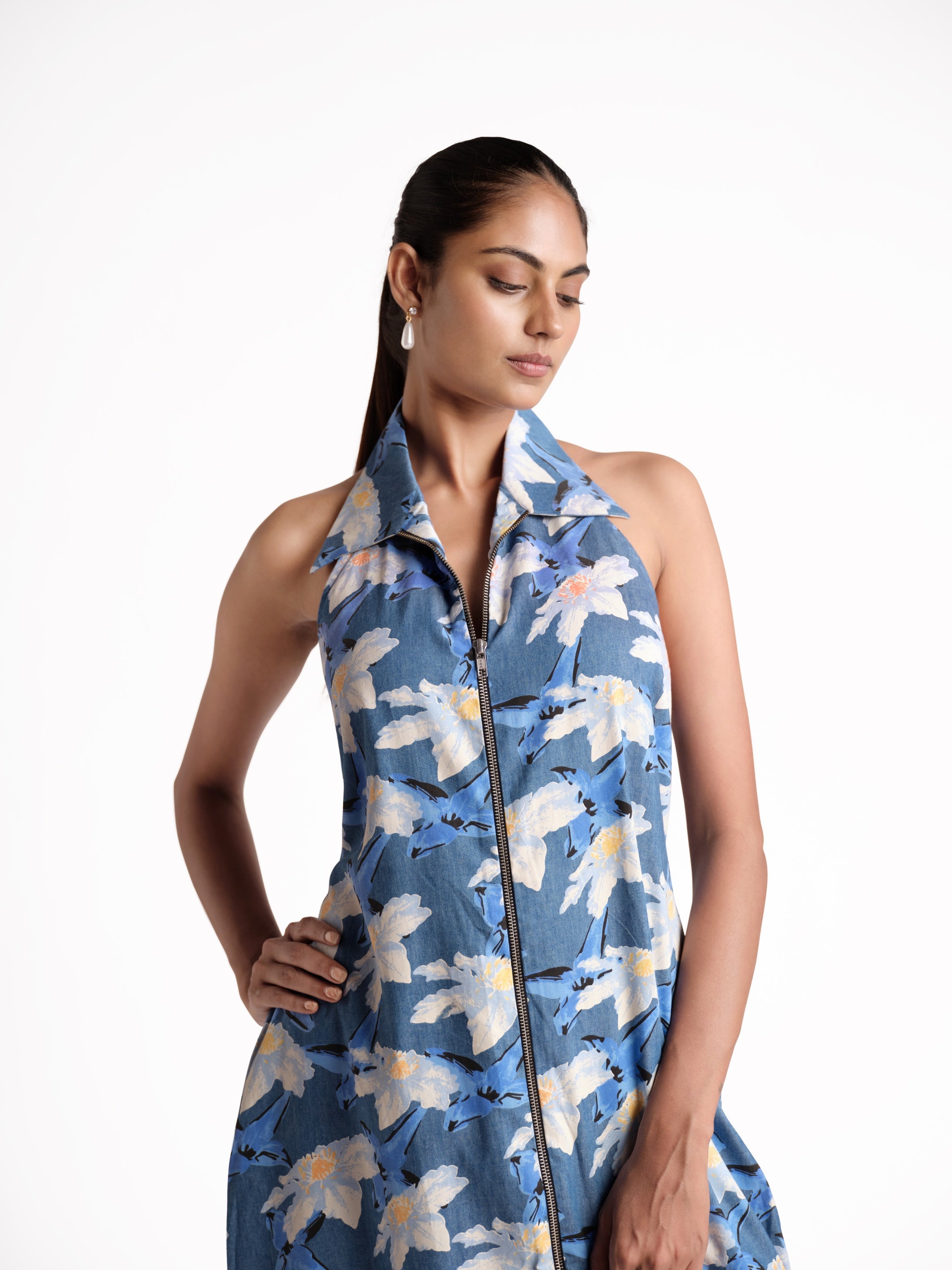 Blue Babe Print Denim Dress