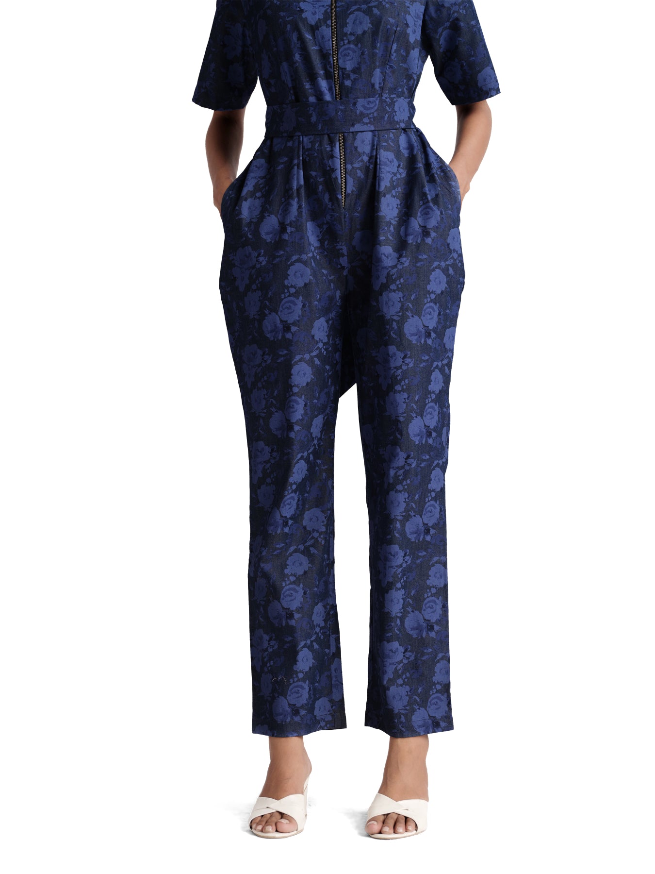 Dark blue flower print jumpsuit