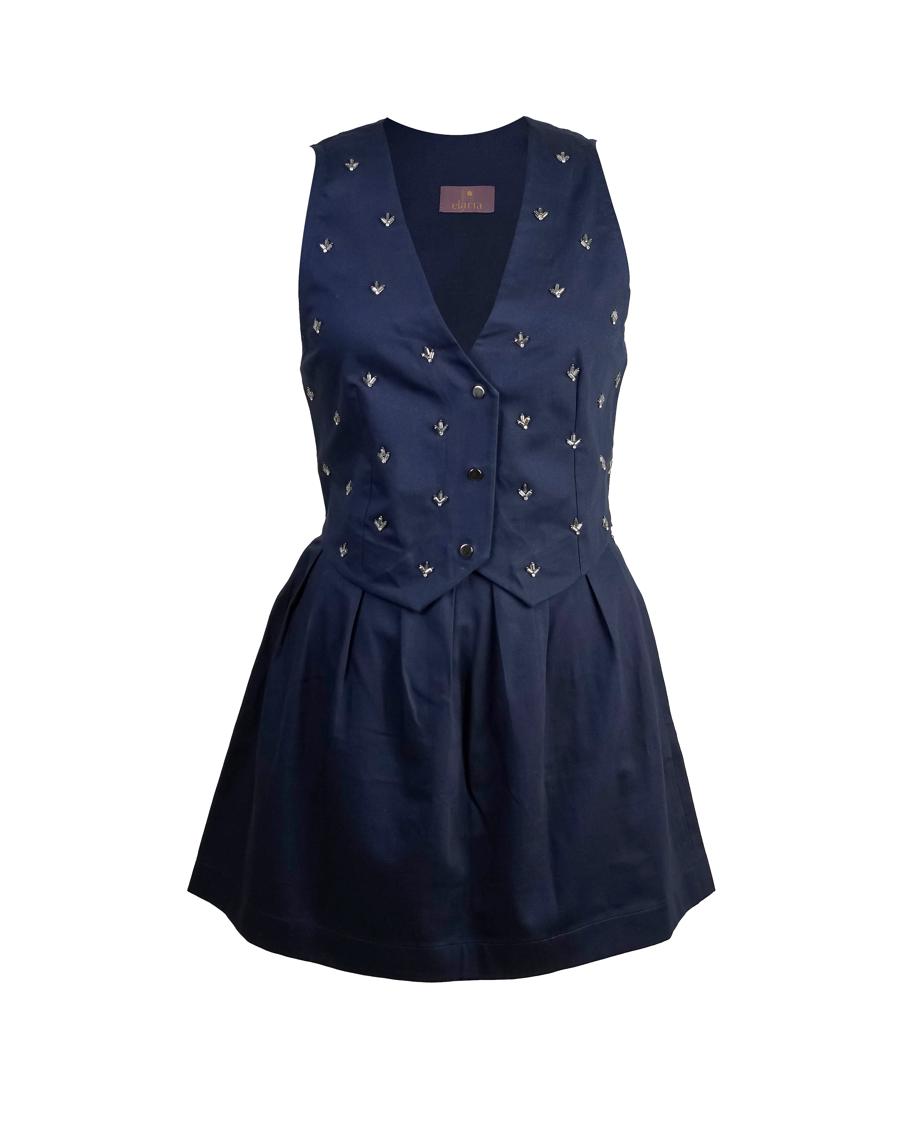 Midnight blue denim skirt set