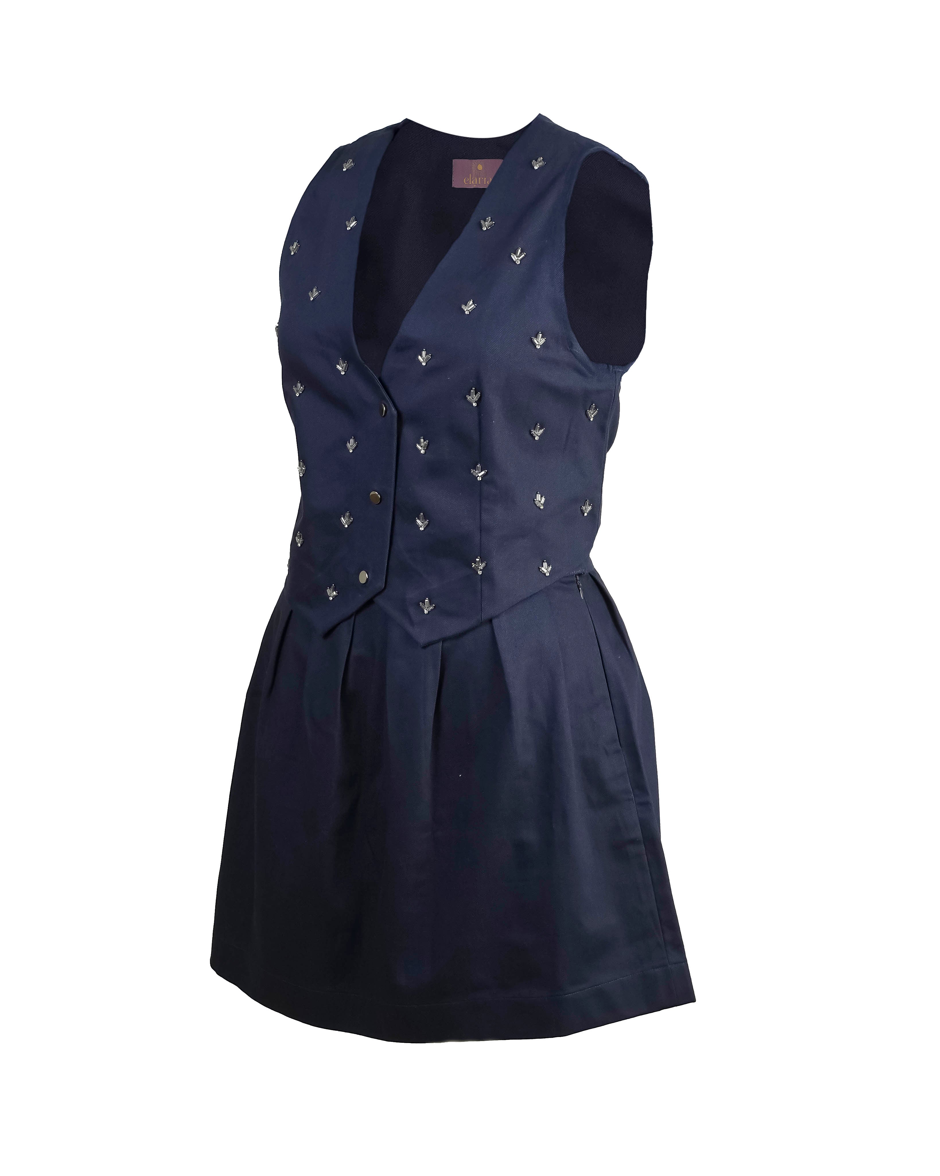 Midnight blue denim skirt set