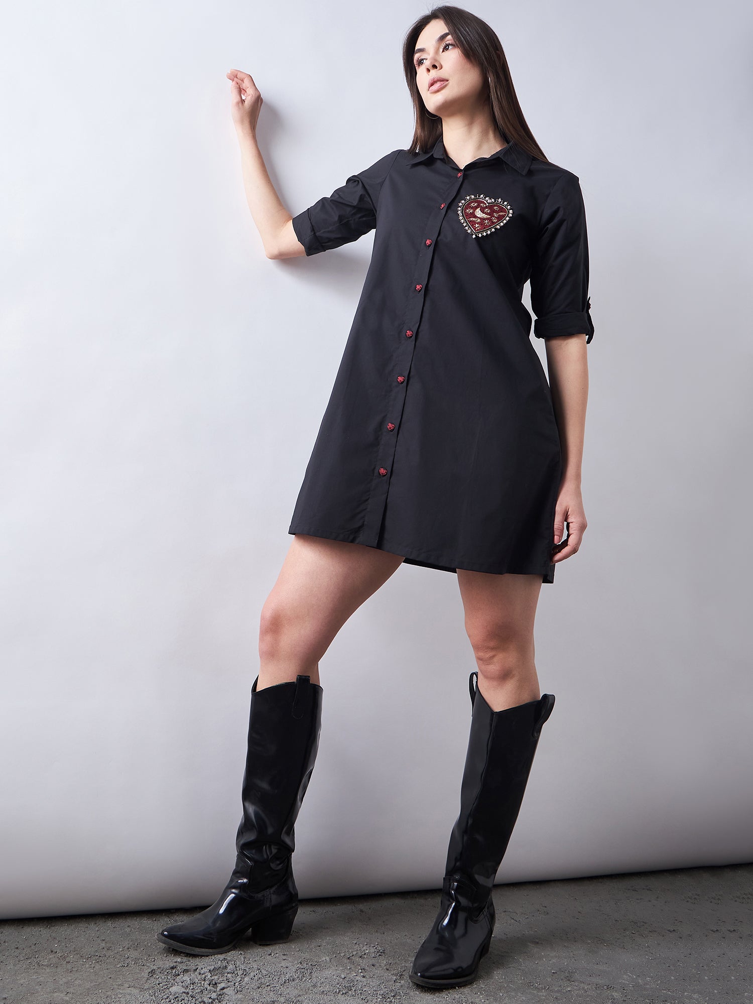 Black Poplin Shirt Dress