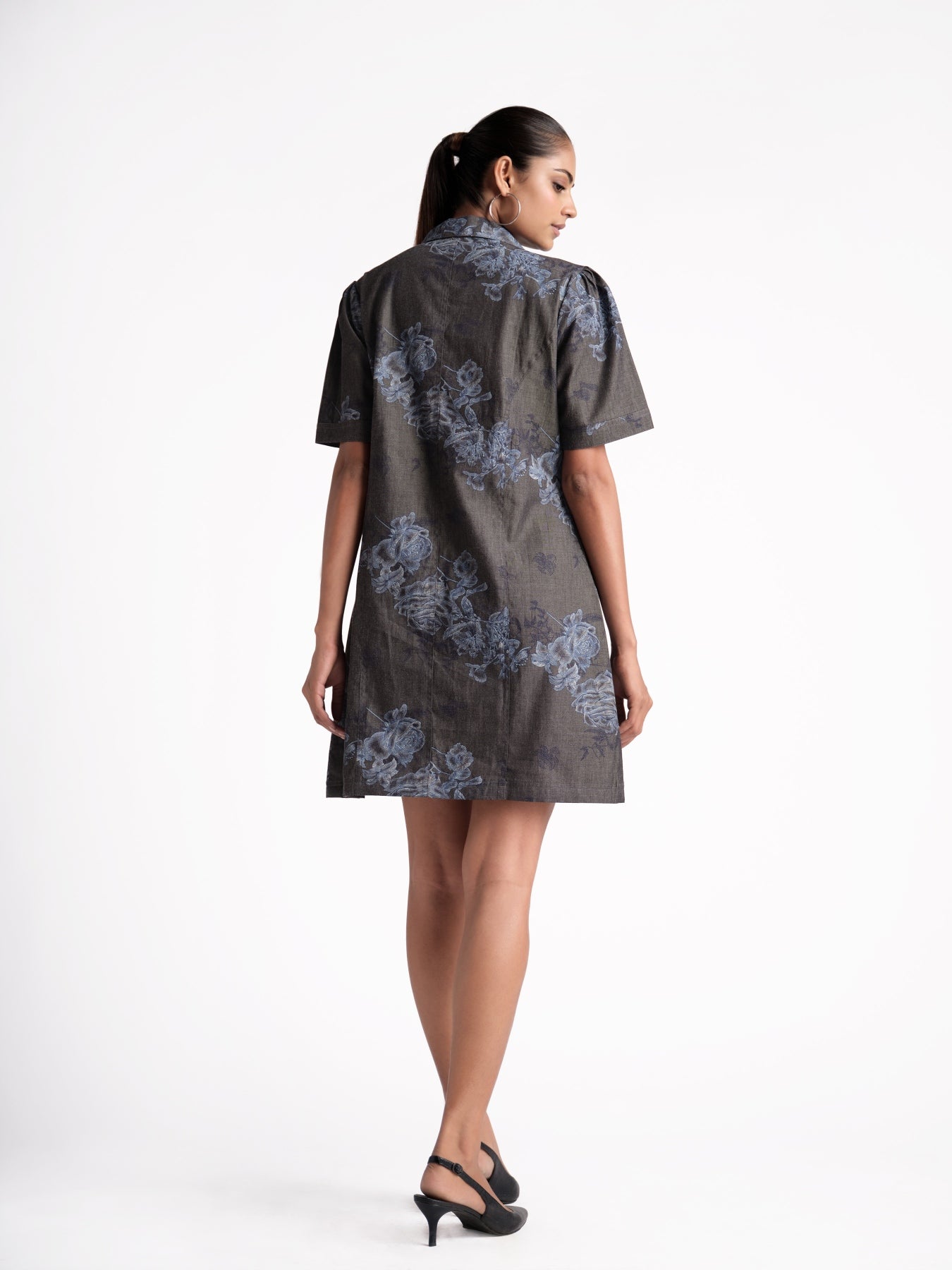 Black Print Denim Shirt Dress