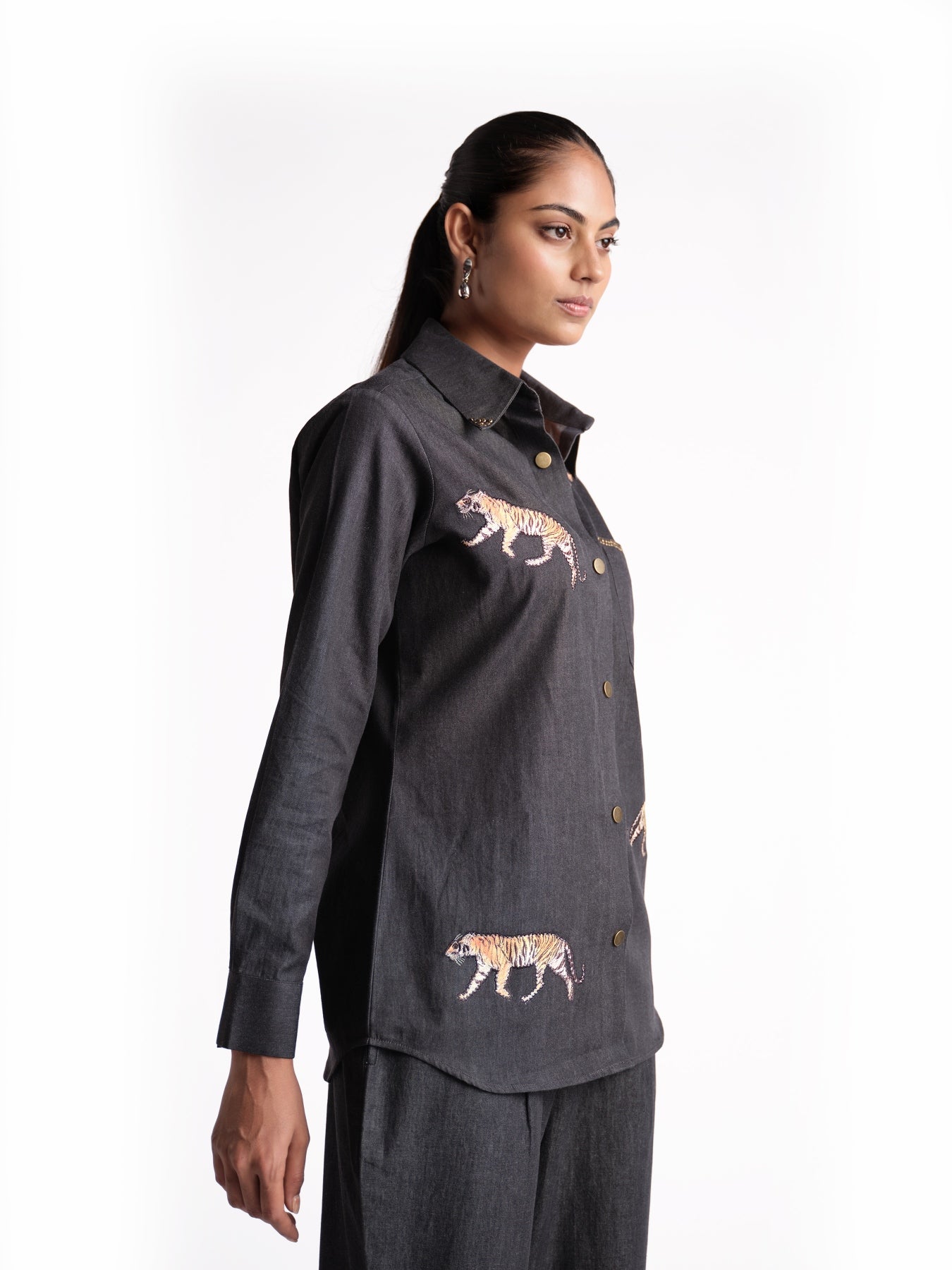 Black Denim Tiger Shirt