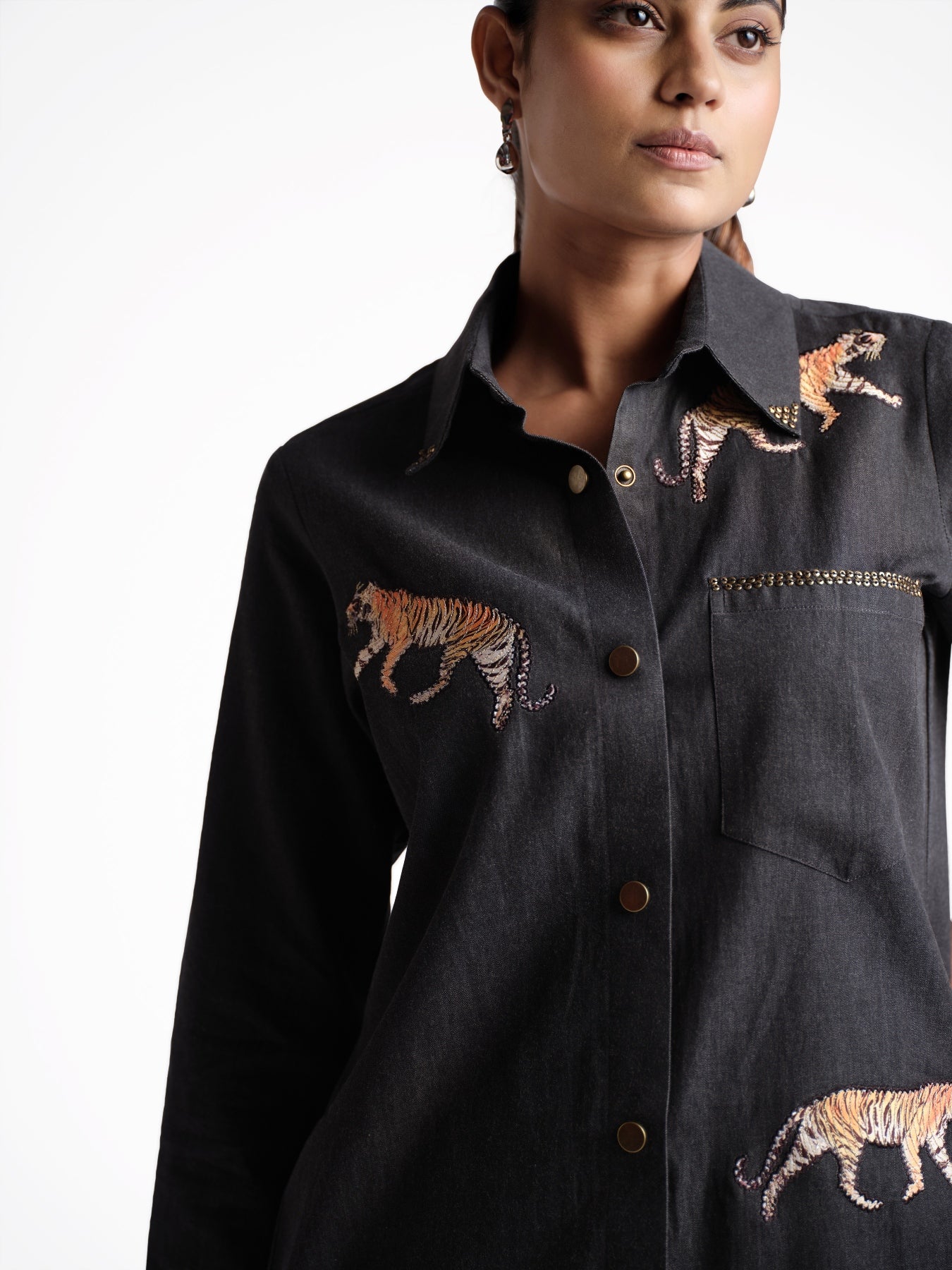 Black Denim Tiger Shirt